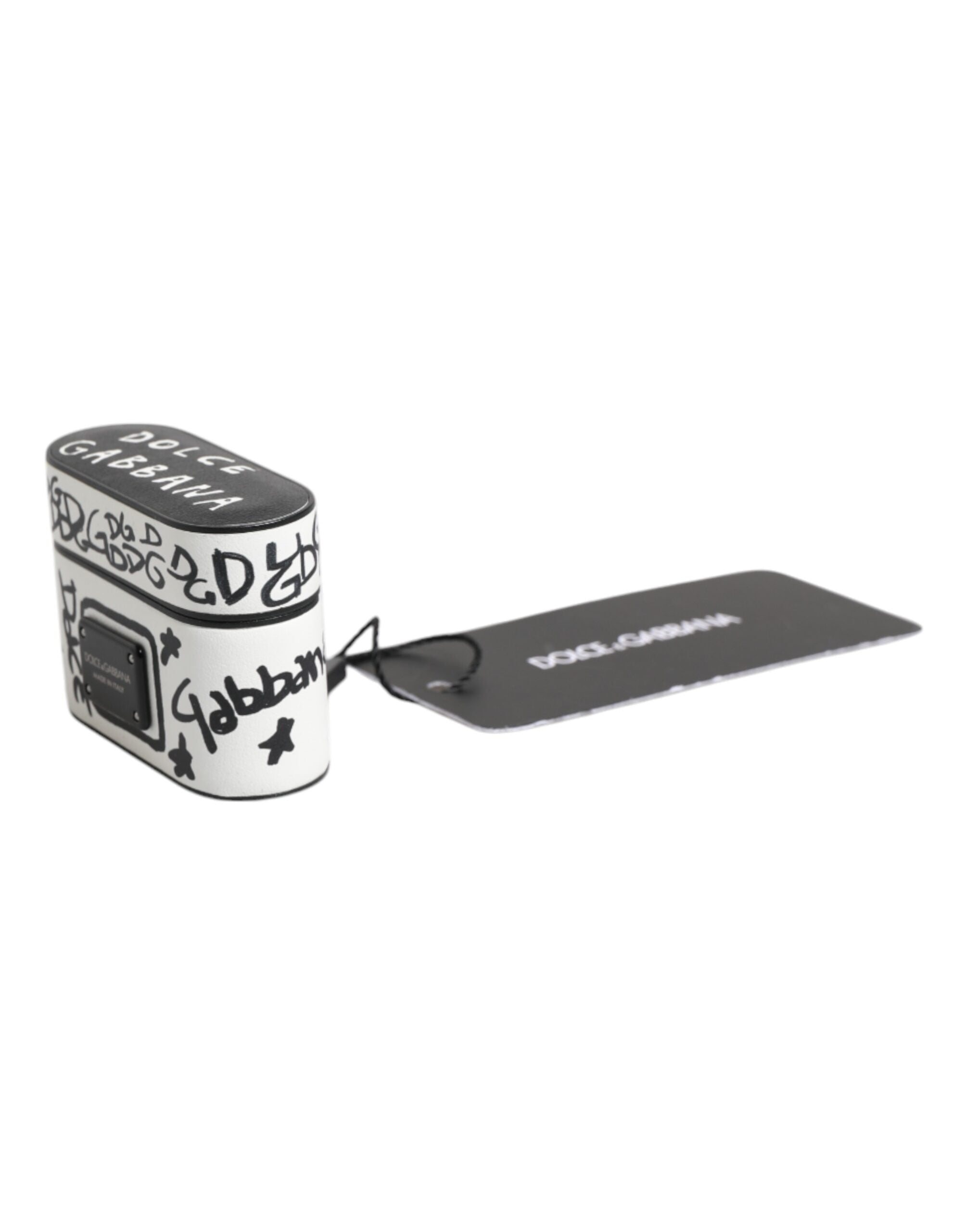 Black White Leather Scribble Embossed Logo Airpods Case