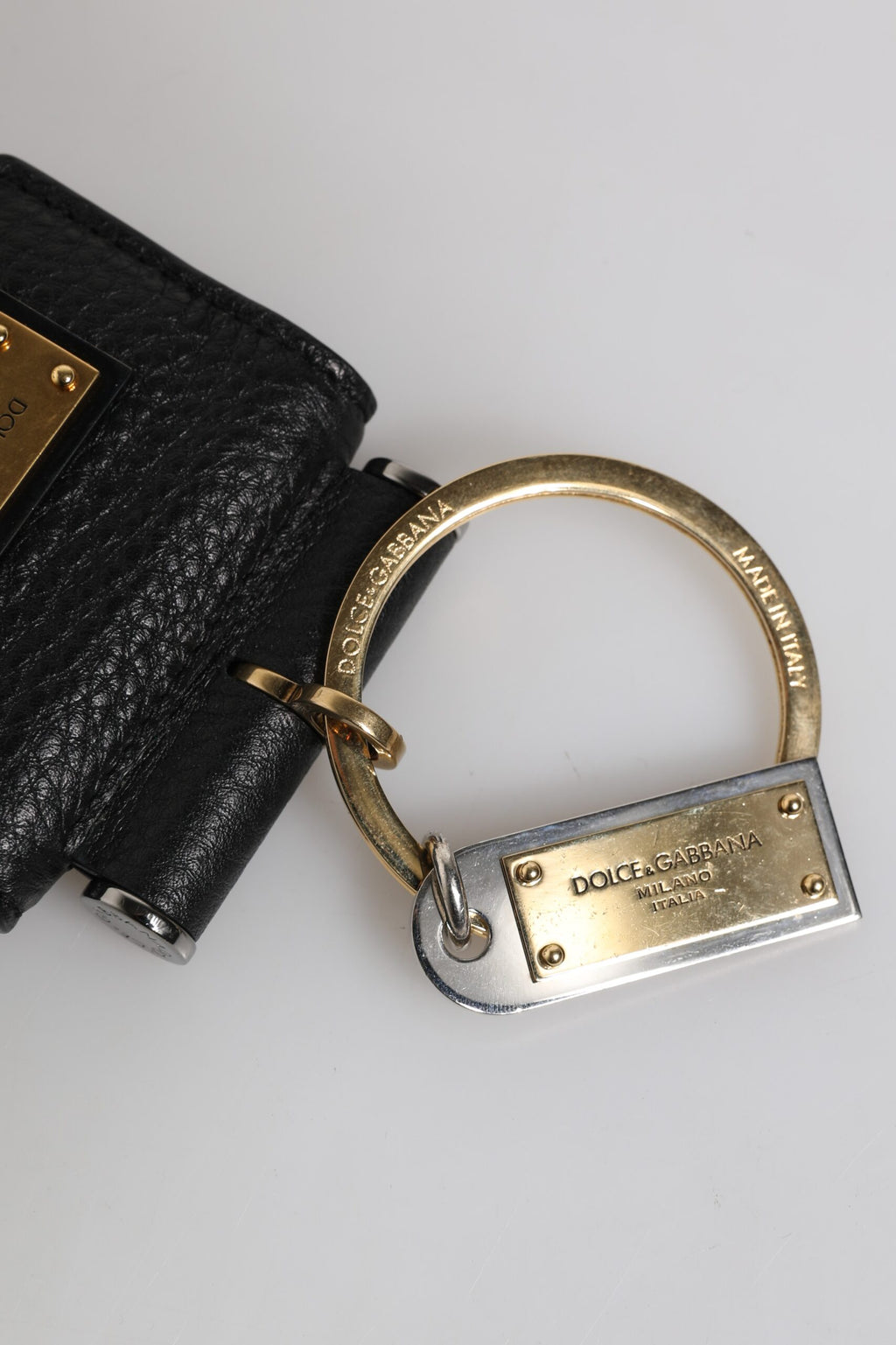 Black Leather Strap Gold Metal Logo Plaque Airpods Case