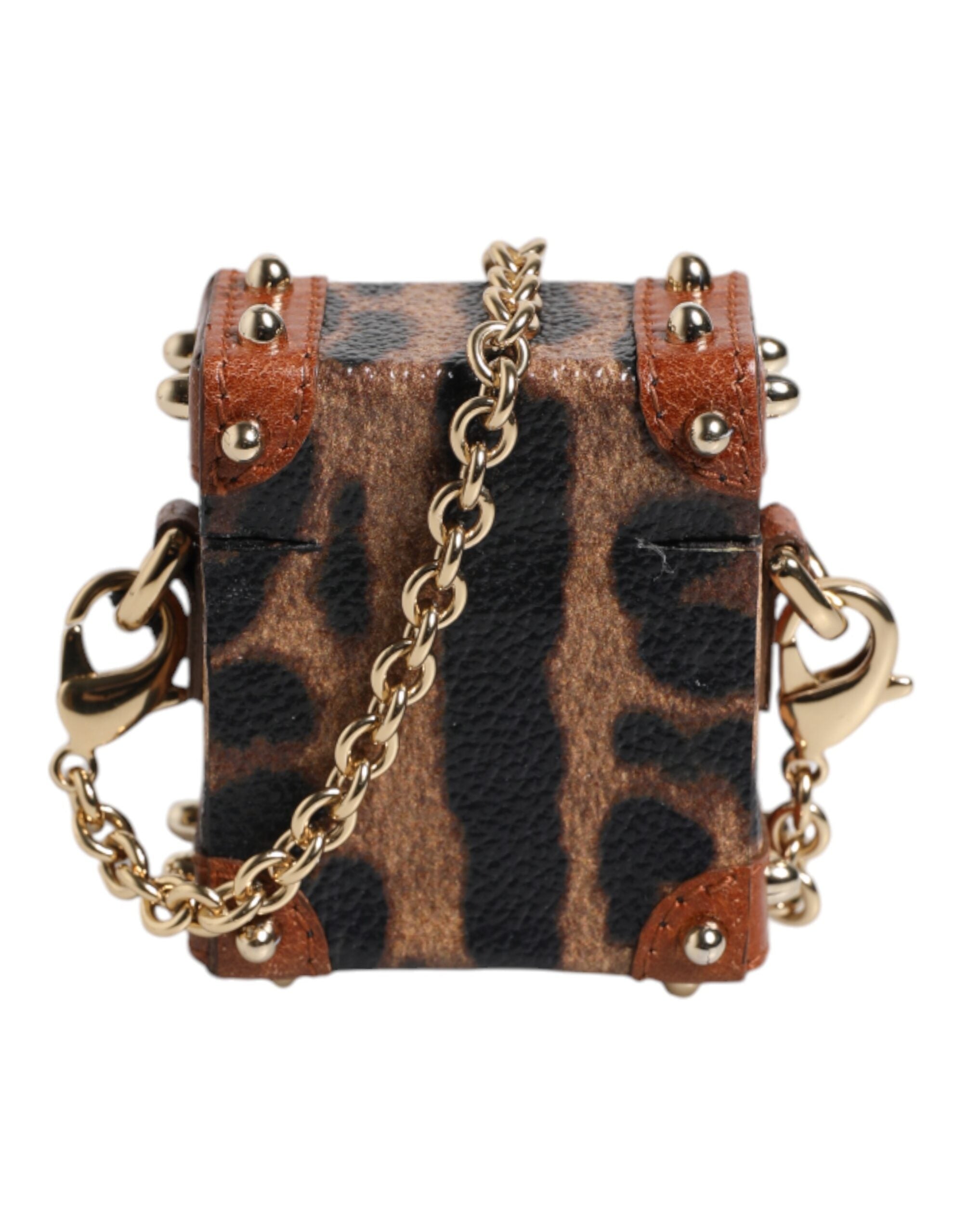 Brown Leopard Metal Logo Plaque Gold Chain Airpods Case