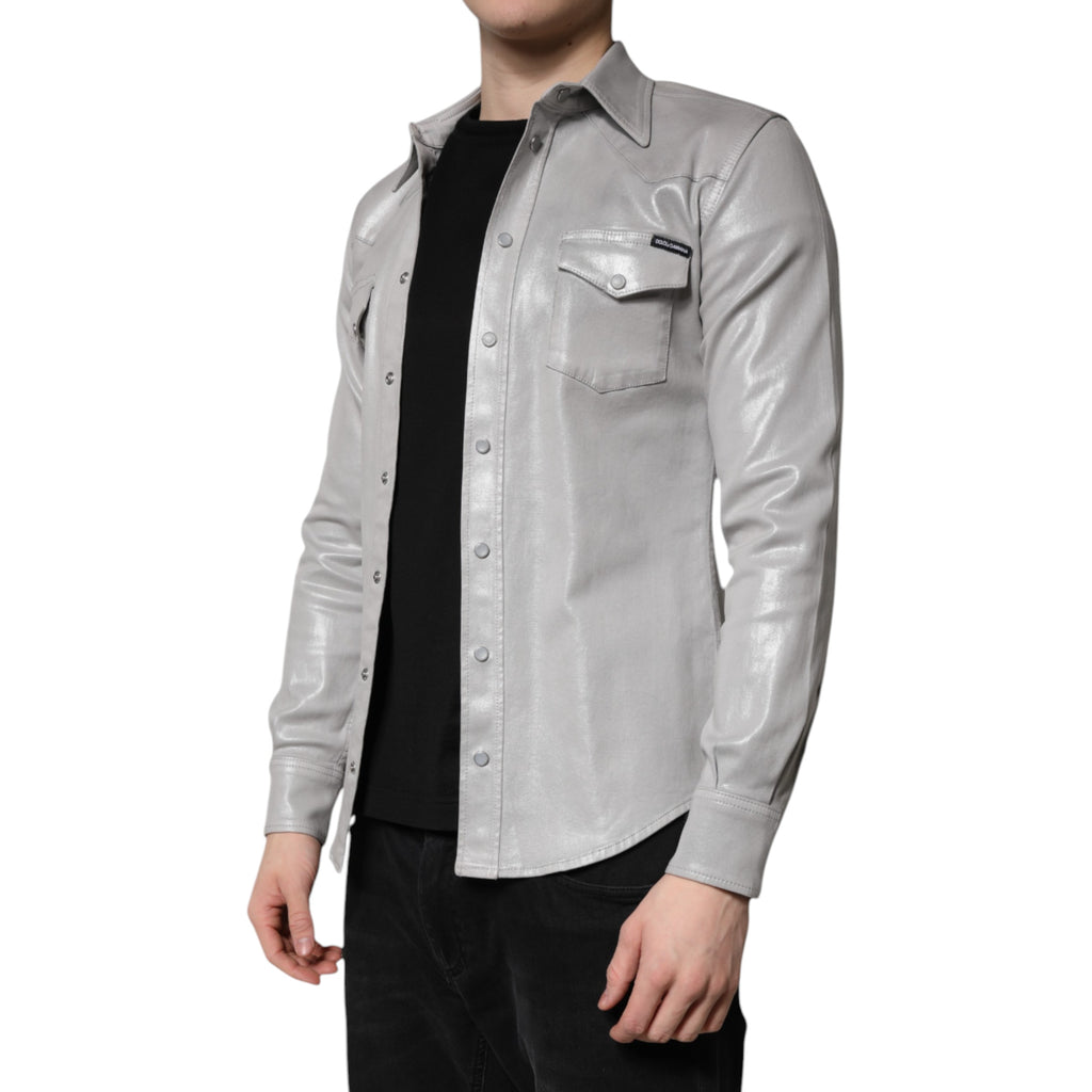 Metallic Gray Cotton Button Down Shirt