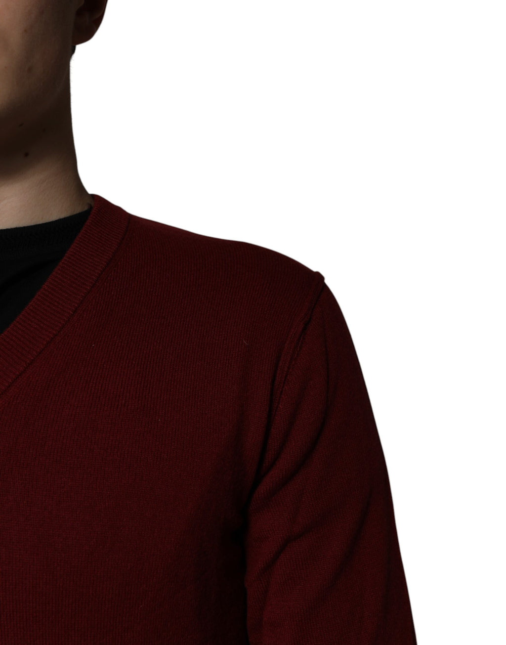 Maroon Cashmere V-neck Men Pullover Sweater