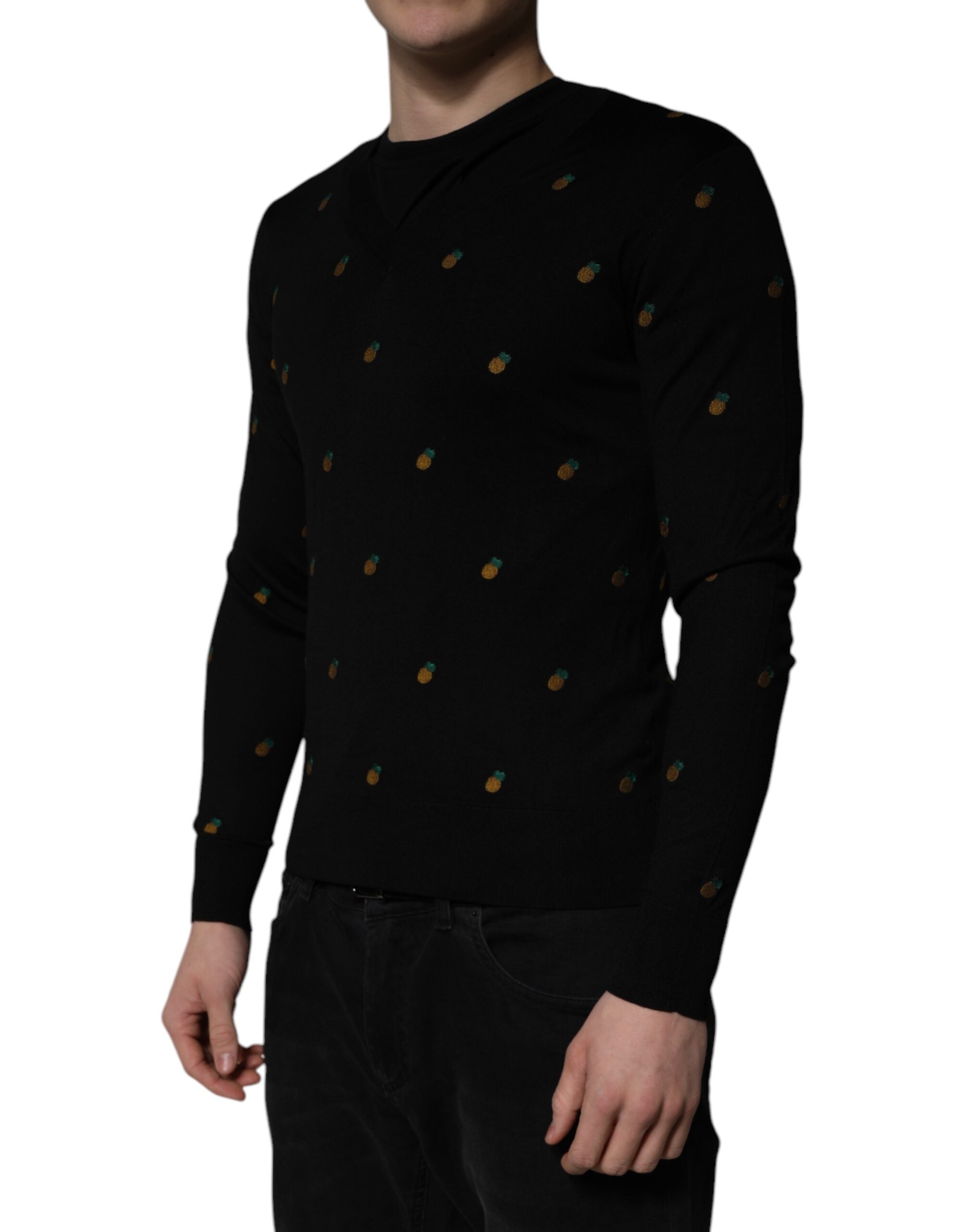 Black Pineapple Crew Neck Pullover Sweater