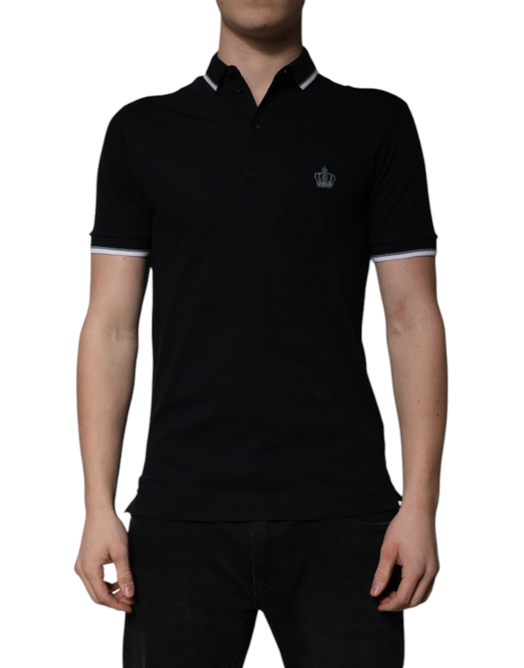 Dolce & Gabbana Black Cotton Crown Collared Polo T-shirt