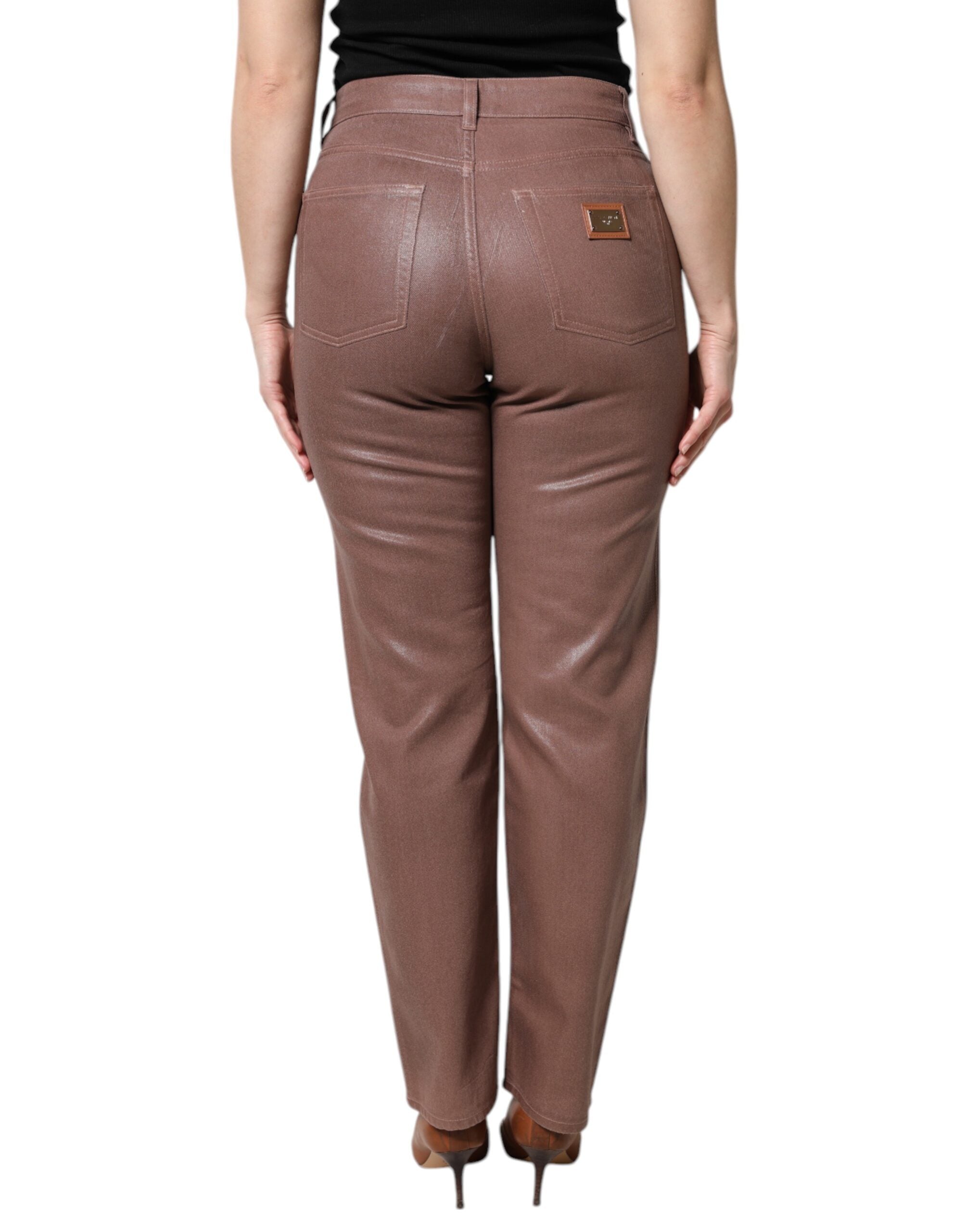 Brown Cotton High Waist Tapered Denim Jeans