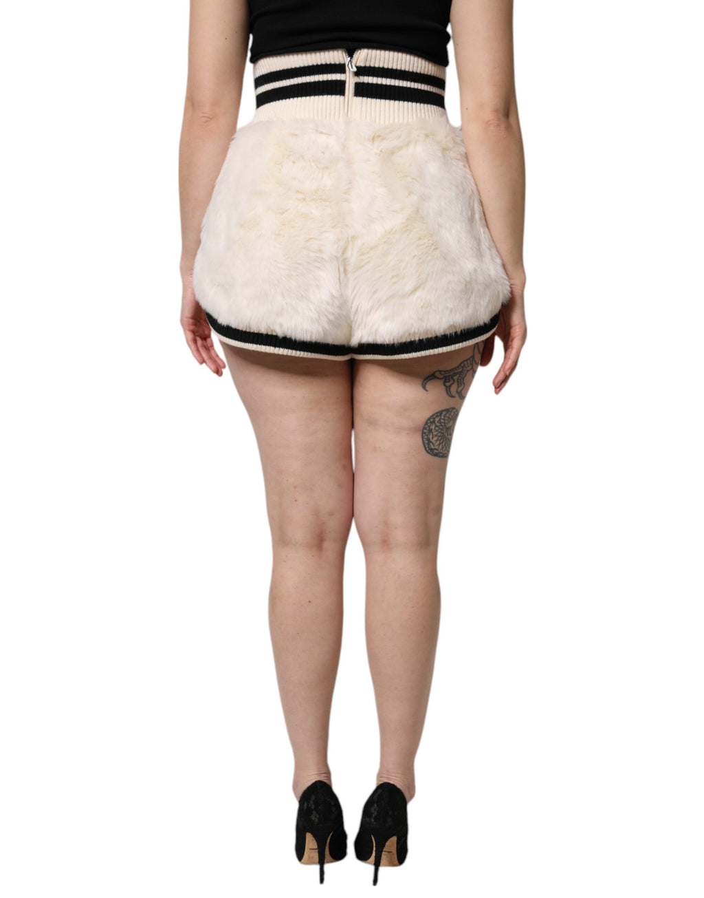 Dolce & Gabbana White Faux Fur High Waisted Hot Pants Short