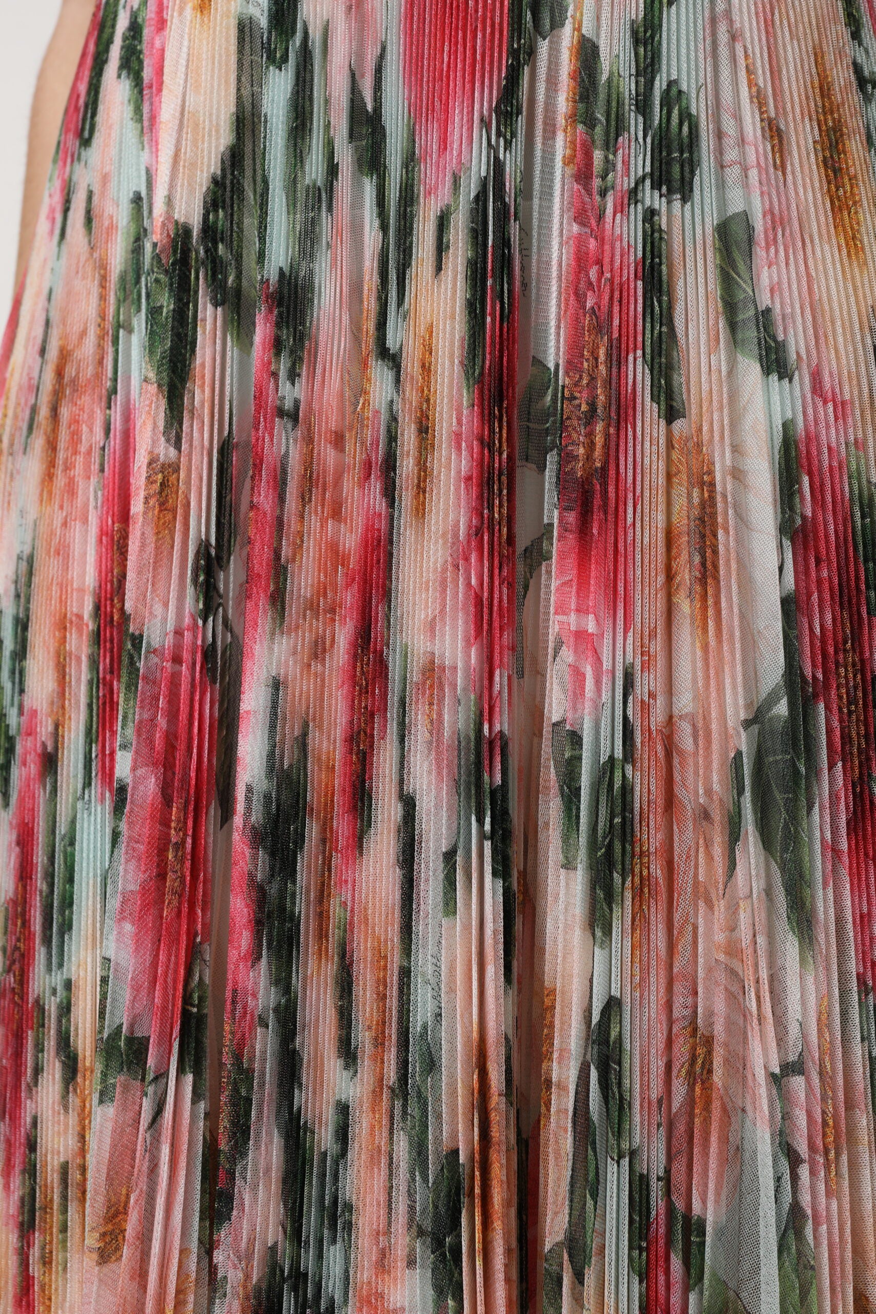 Multicolor Silk Floral High Waist Midi Skirt