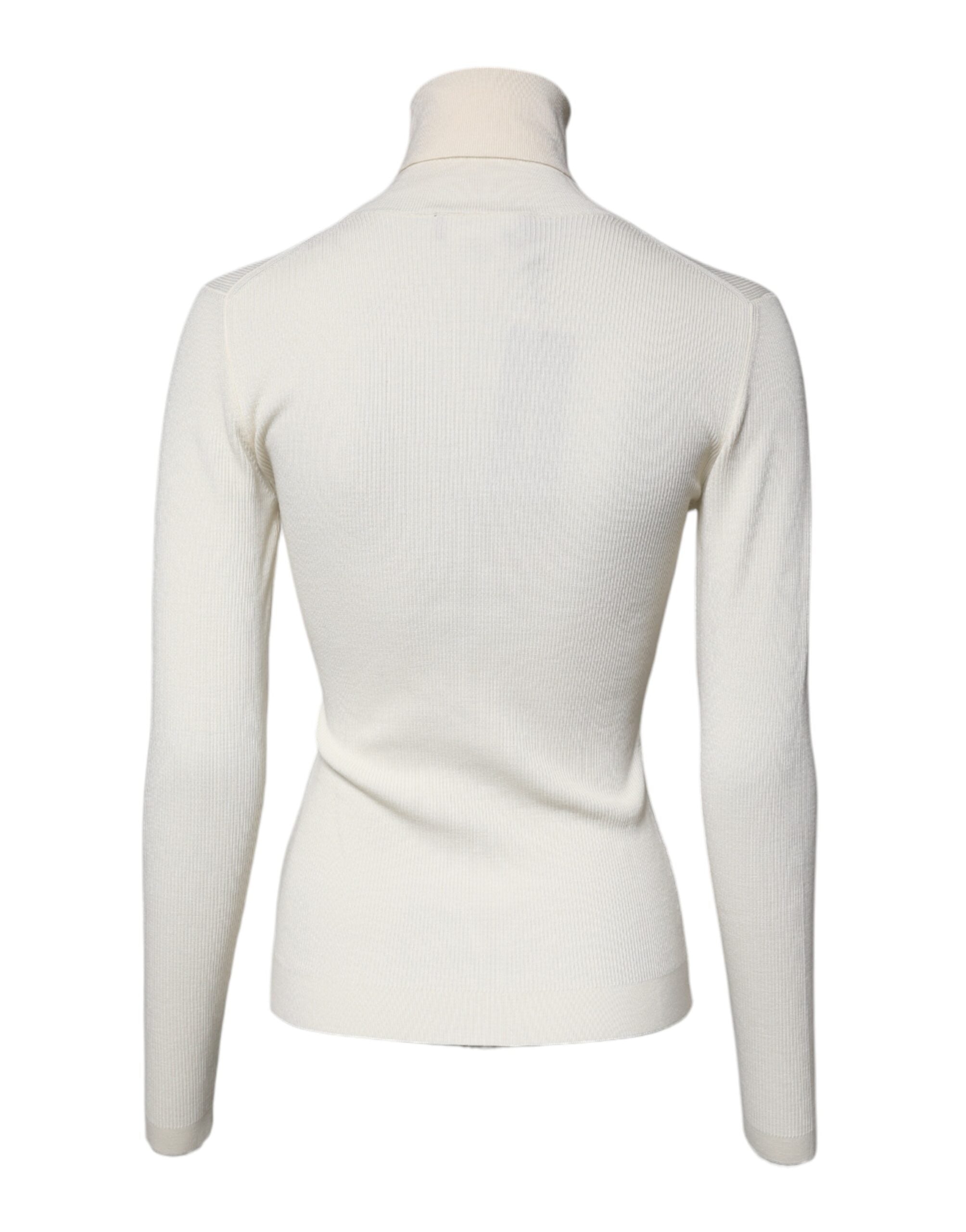 Cream Long Sleeves Turtleneck Slim Sweater