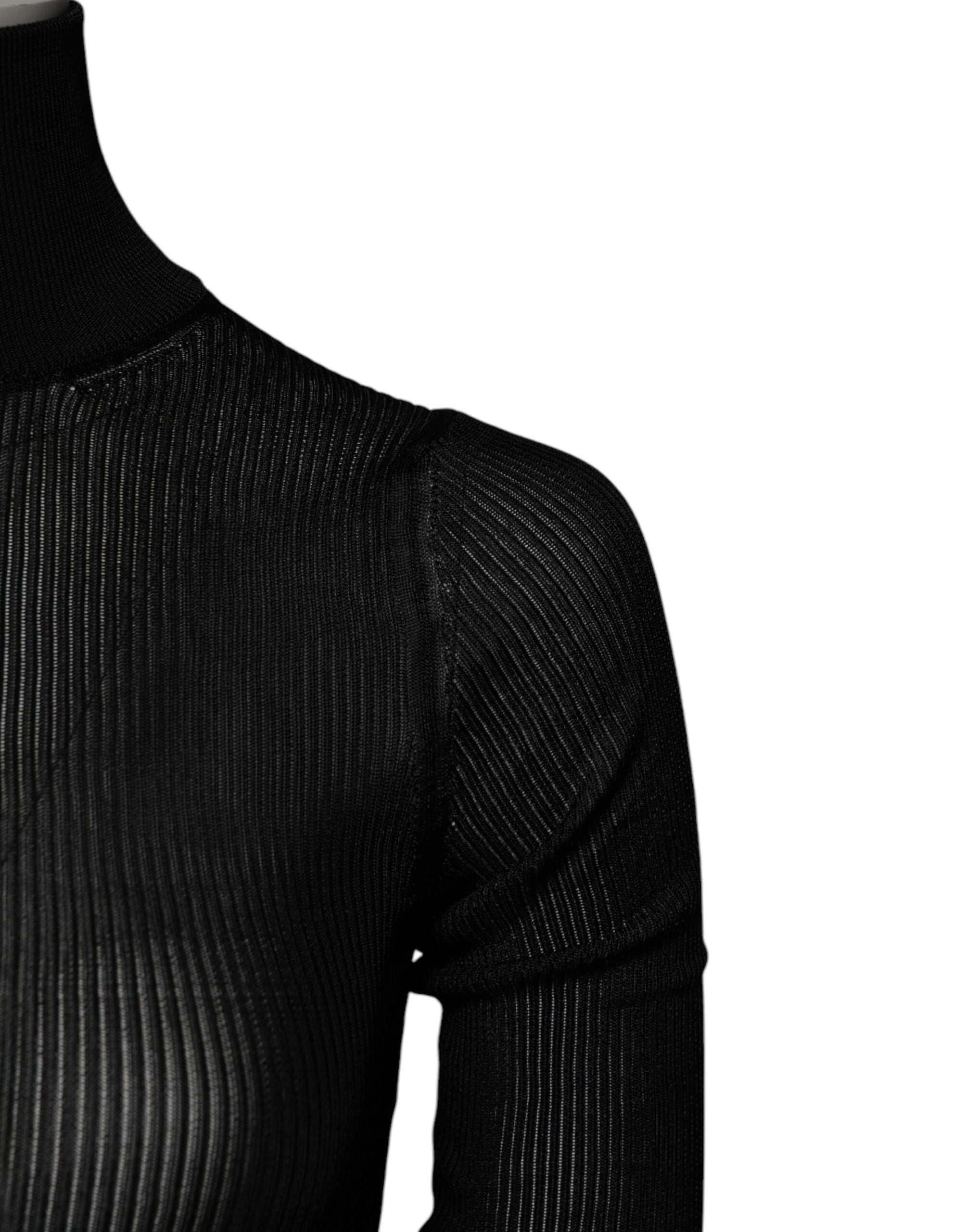 Black Knit Long Sleeves Turtleneck Slim Top