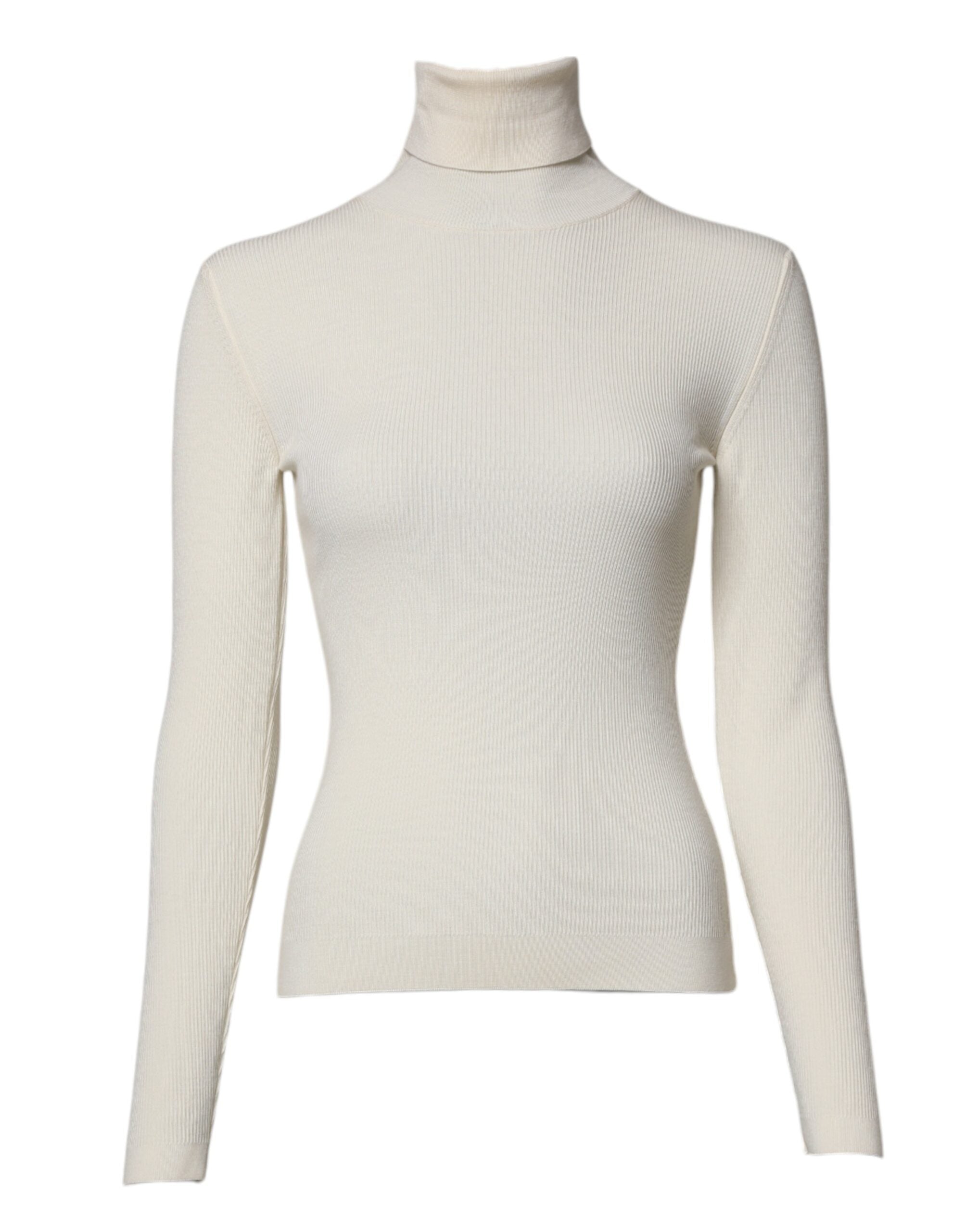 Cream Long Sleeves Turtleneck Slim Sweater