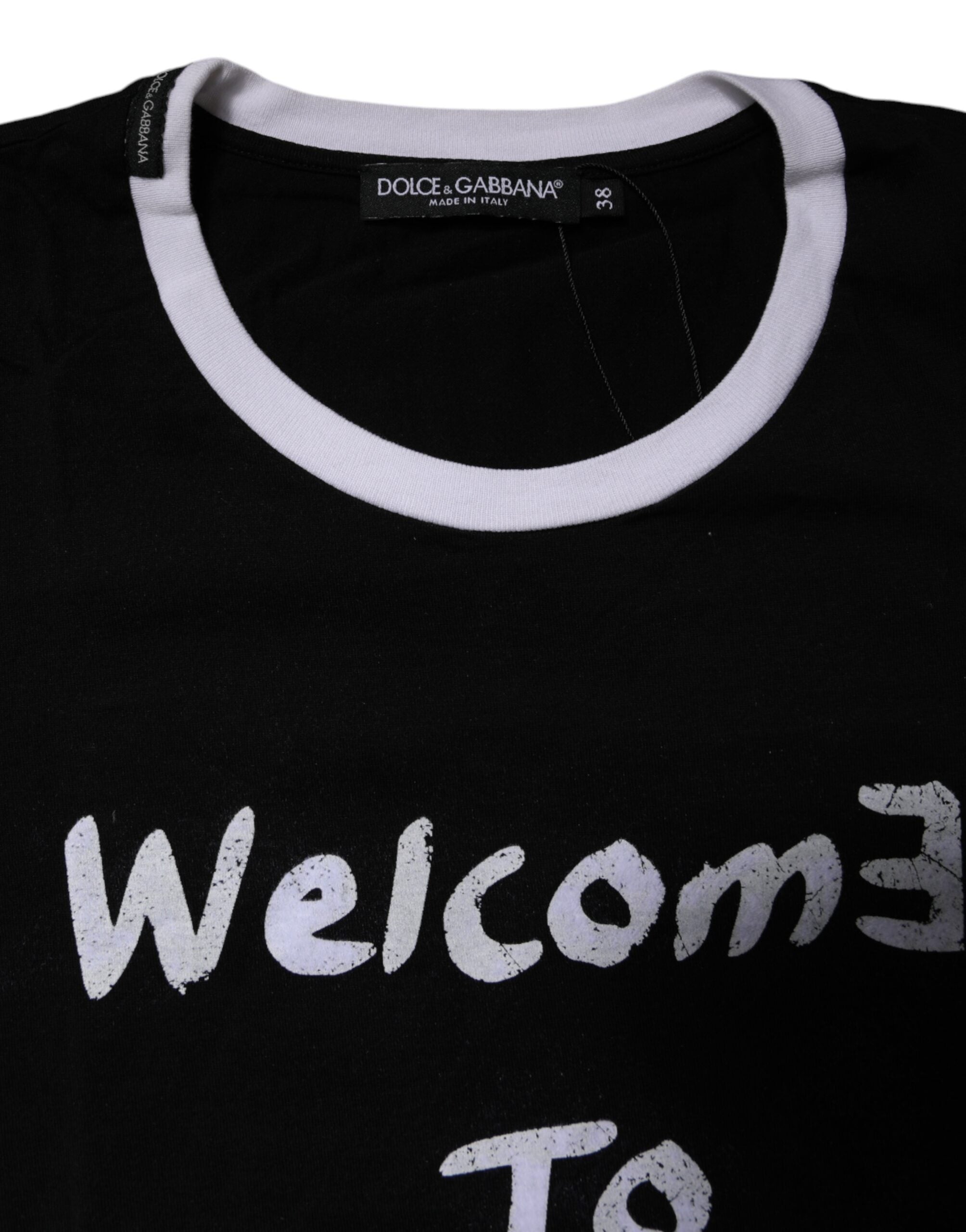 Black Printed Round Neck Top Cotton T-shirt