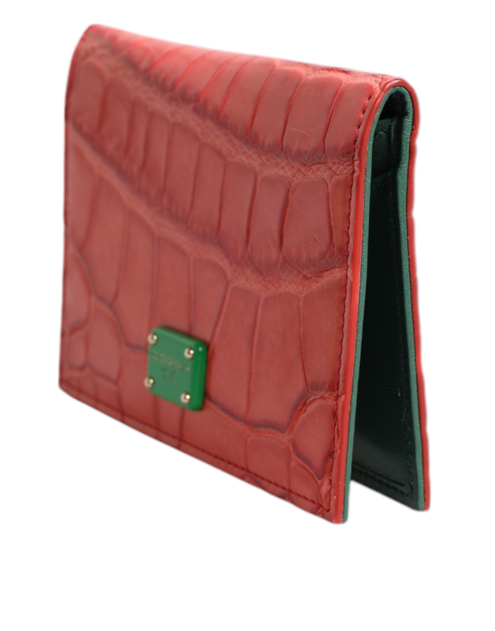 Red Exotic Leather Logo Plaque Card Holder Wallet