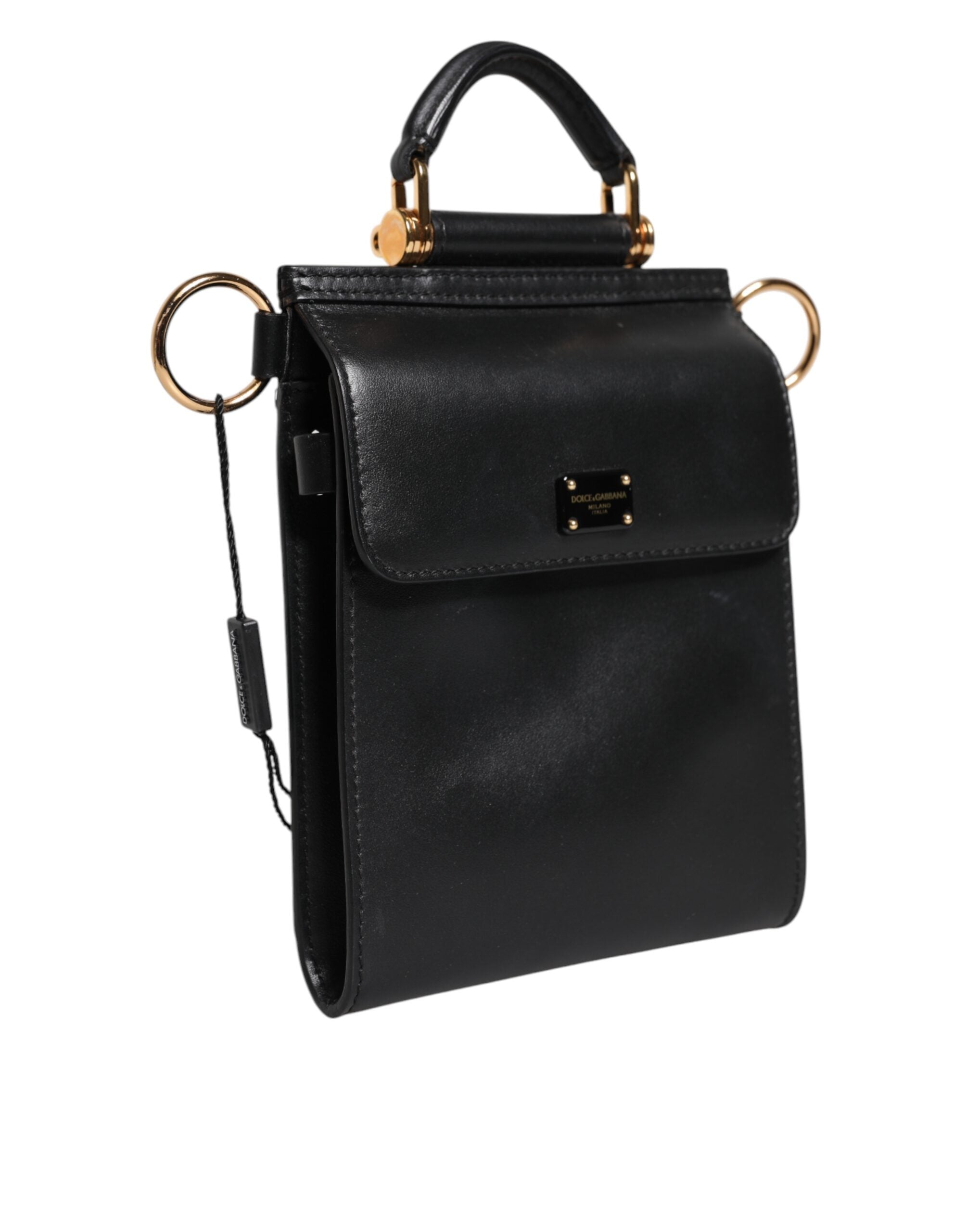 Black Calfskin Leather Logo Plaque Mini Bag