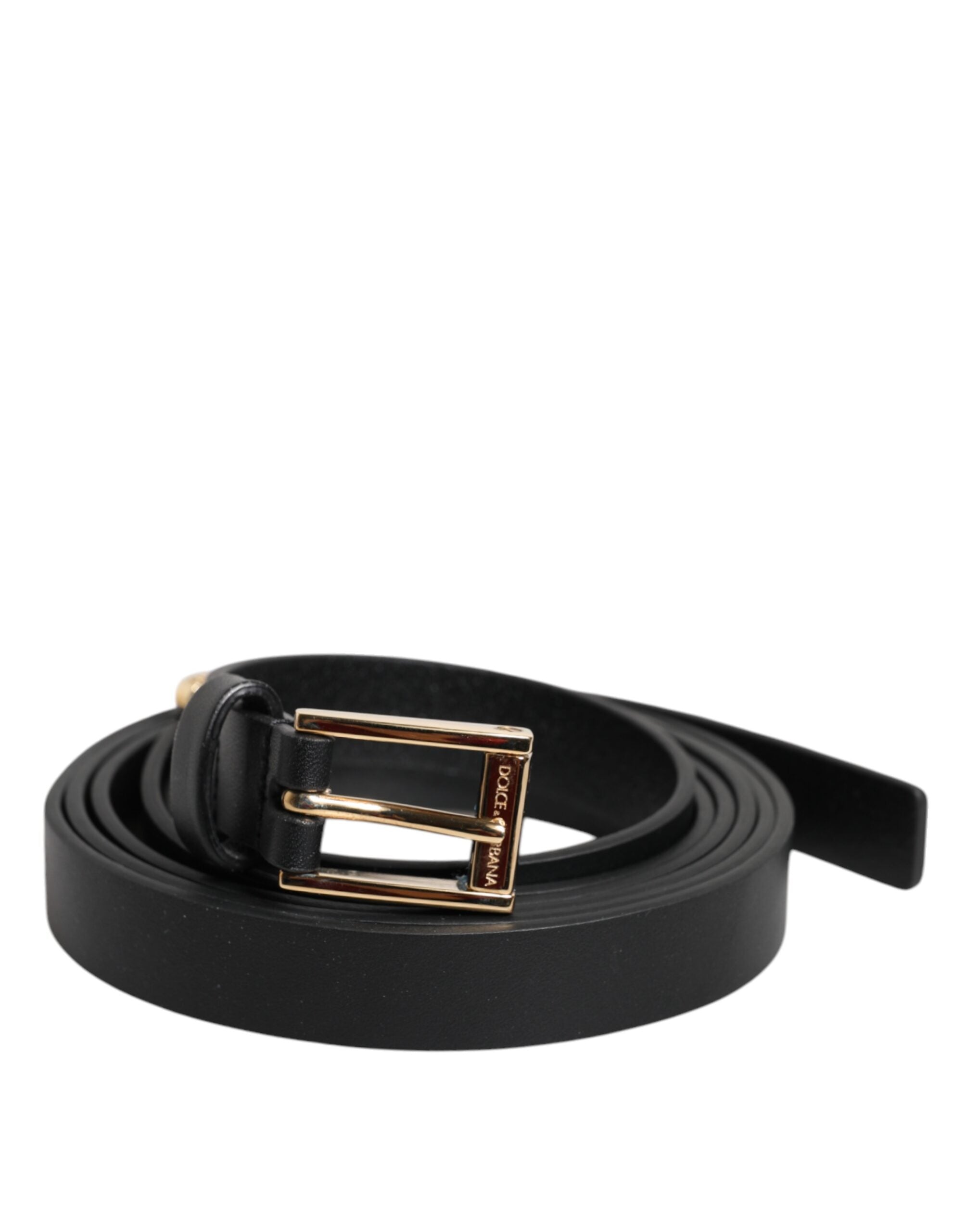 Black Calf Leather Gold Metal Buckle Belt
