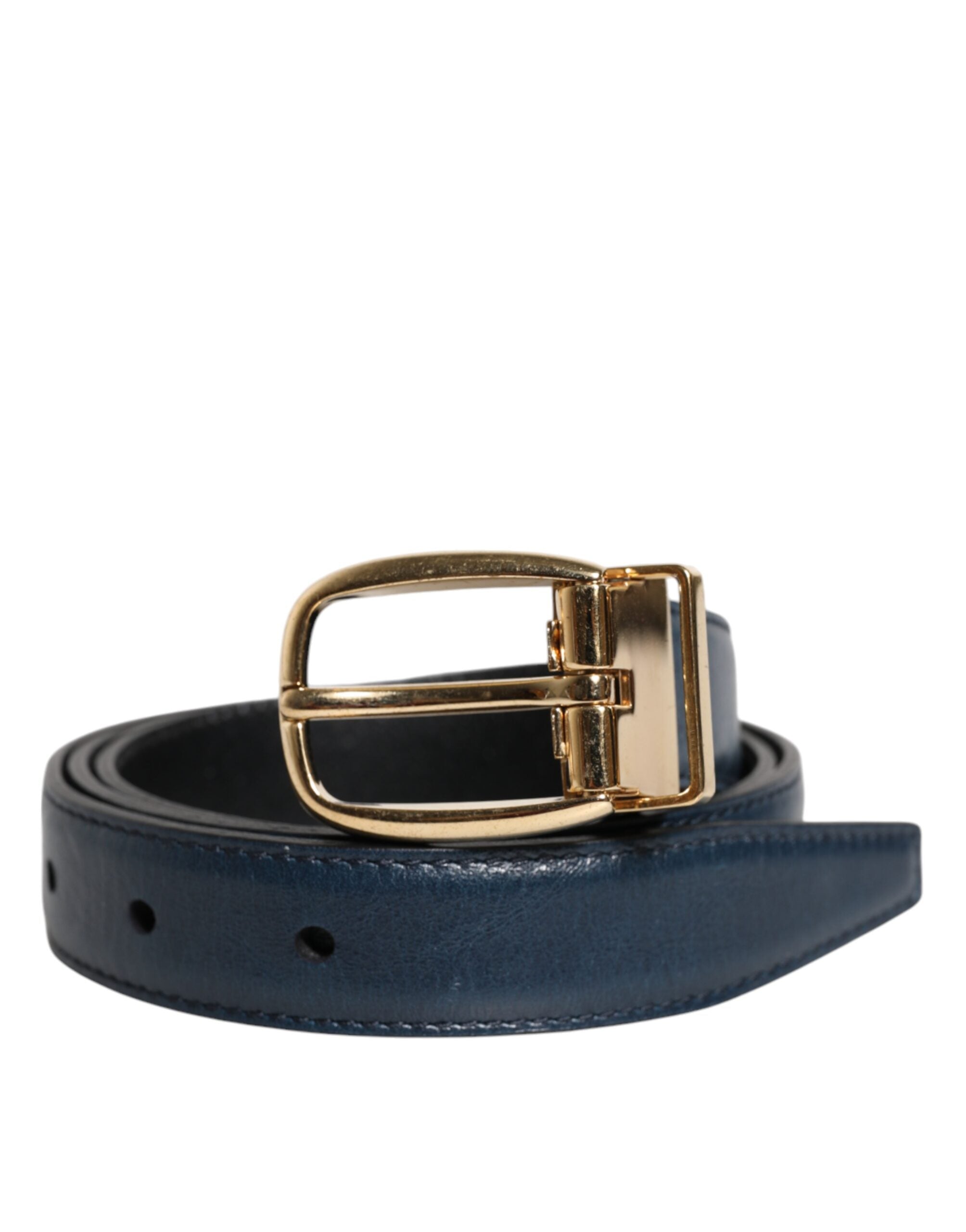 Blue Leather Metal Buckle Classic Belt