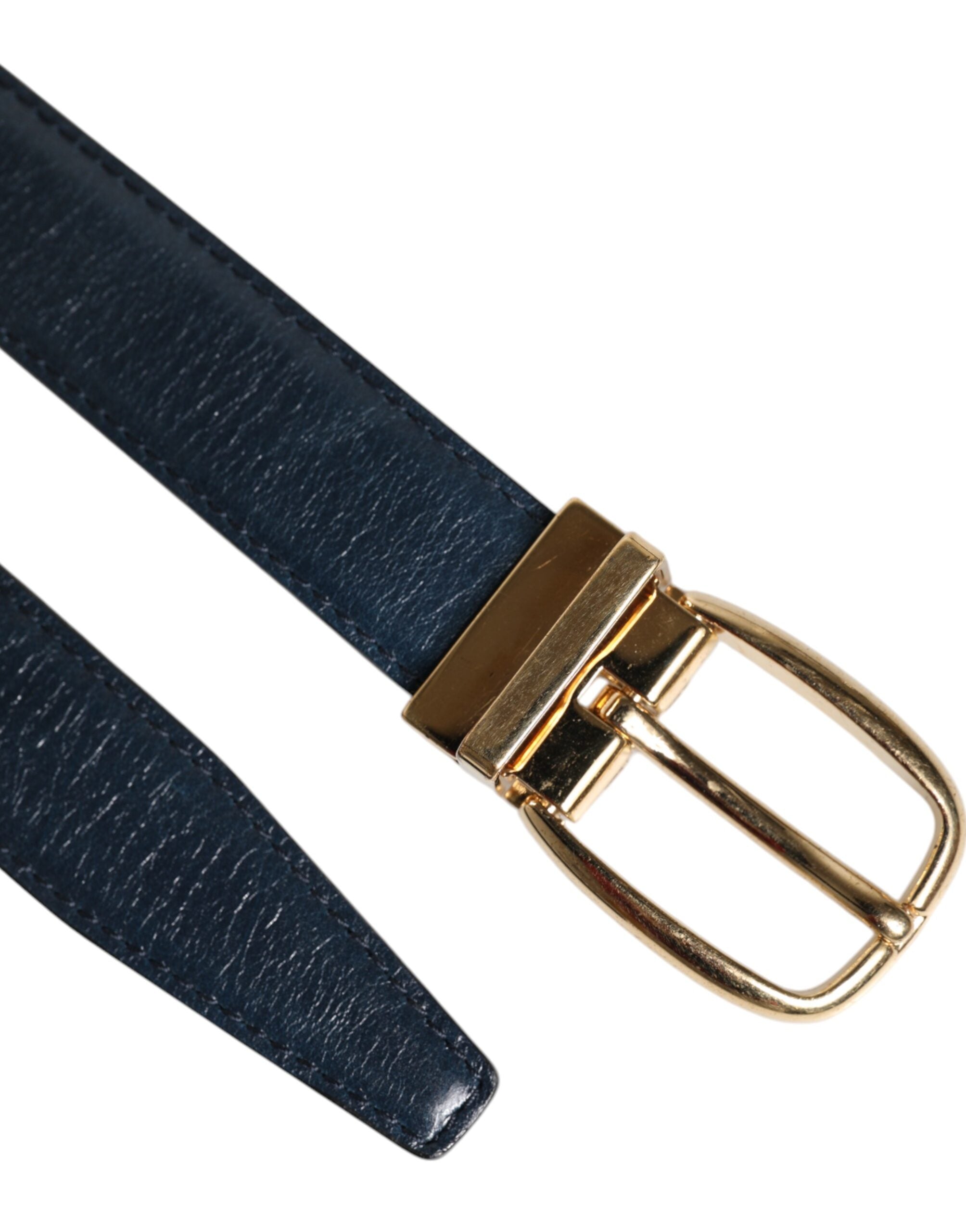 Blue Leather Metal Buckle Classic Belt