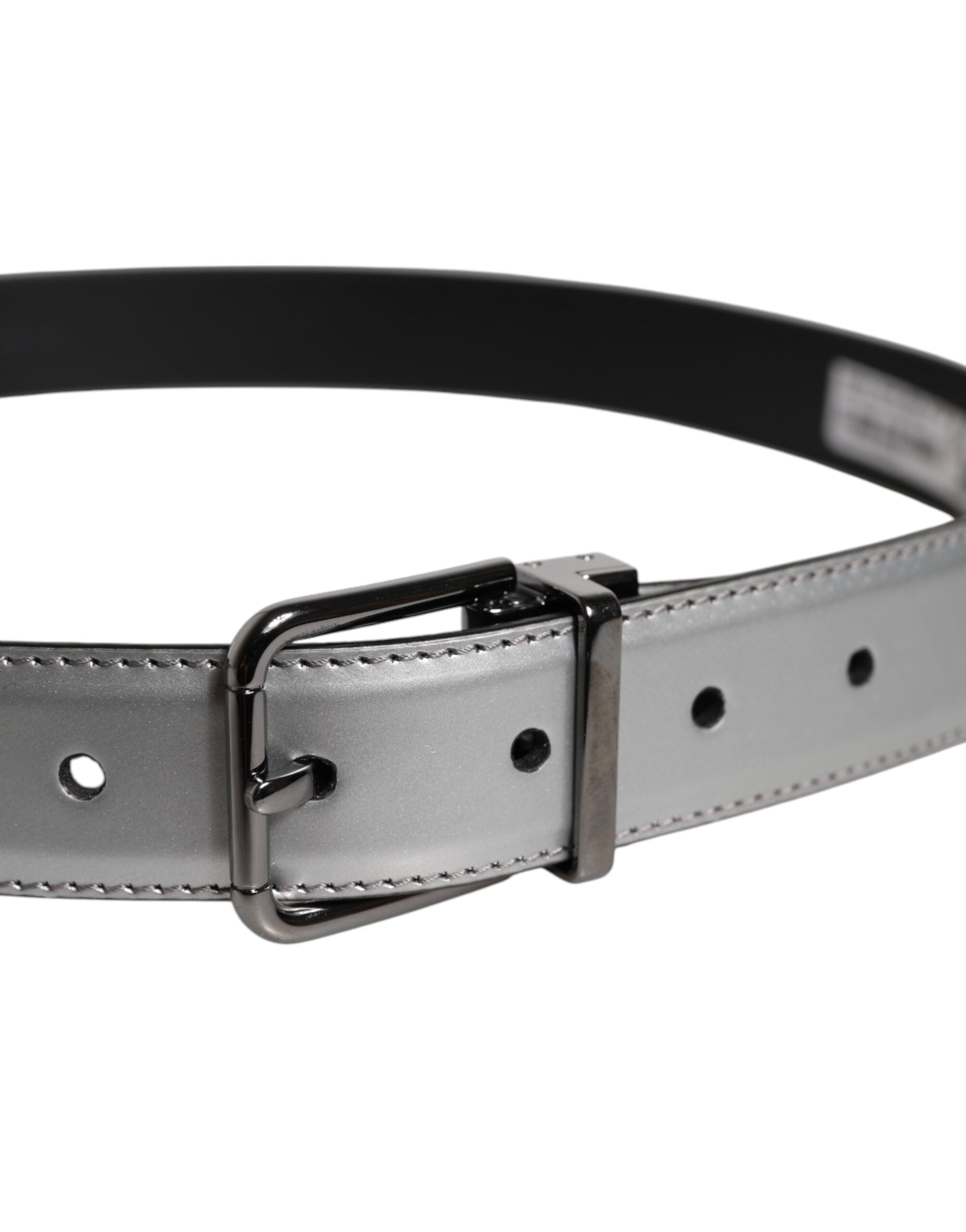 Silver Leather Classic Metal Logo Buckle Belt