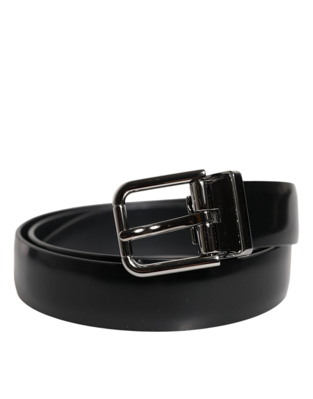 Black Solid Leather Classic Waist Buckle Belt