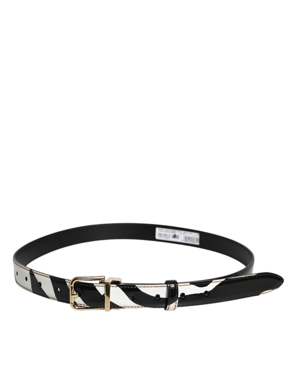 Black White Zebra Gold Metal Logo Buckle Belt