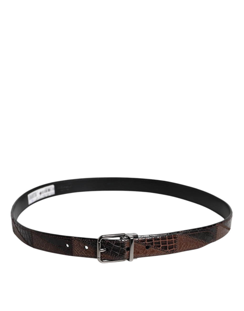 Brown Exotic Leather Metal Logo Buckle Belt