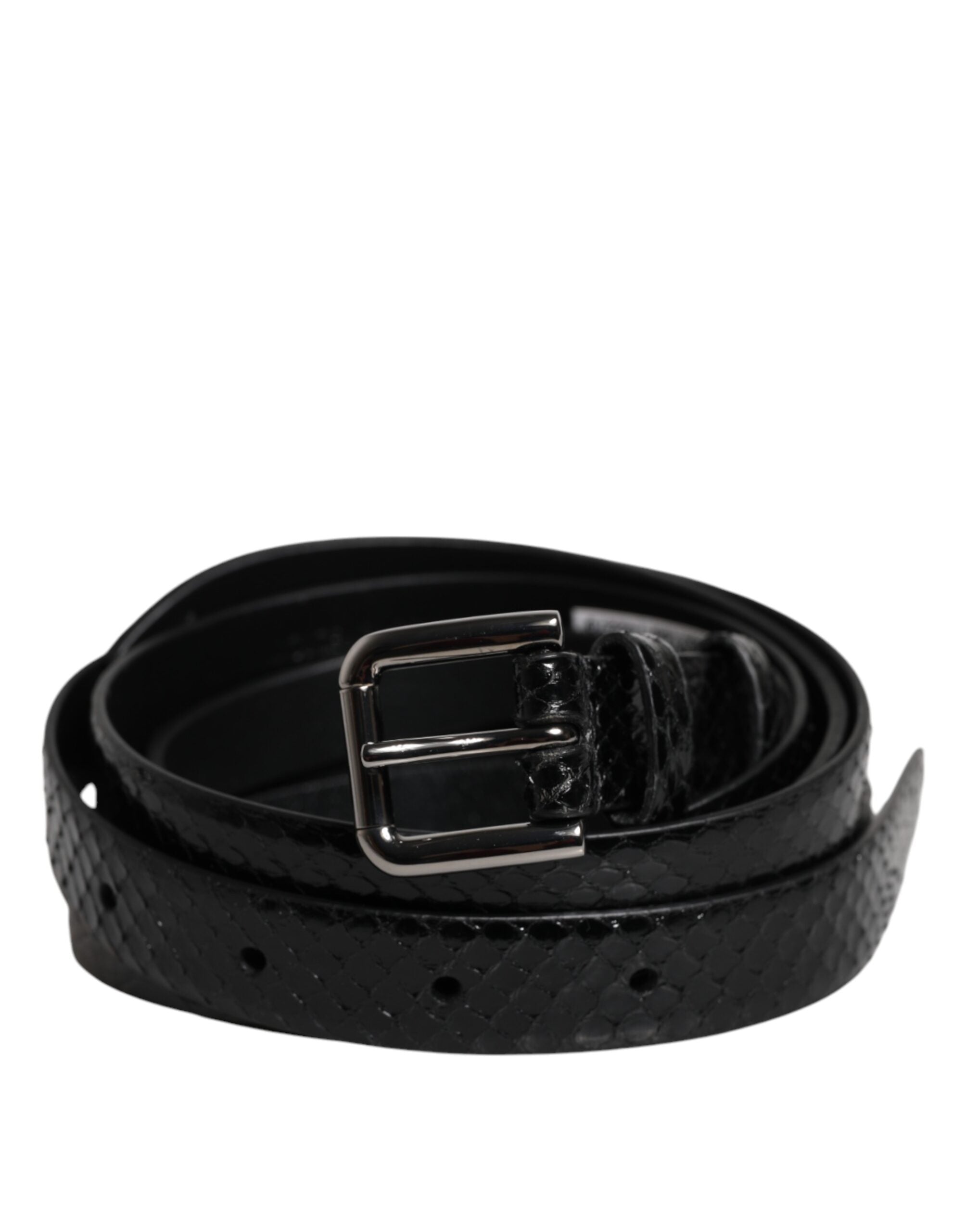Black Leather Classic Metal Logo Buckle Belt