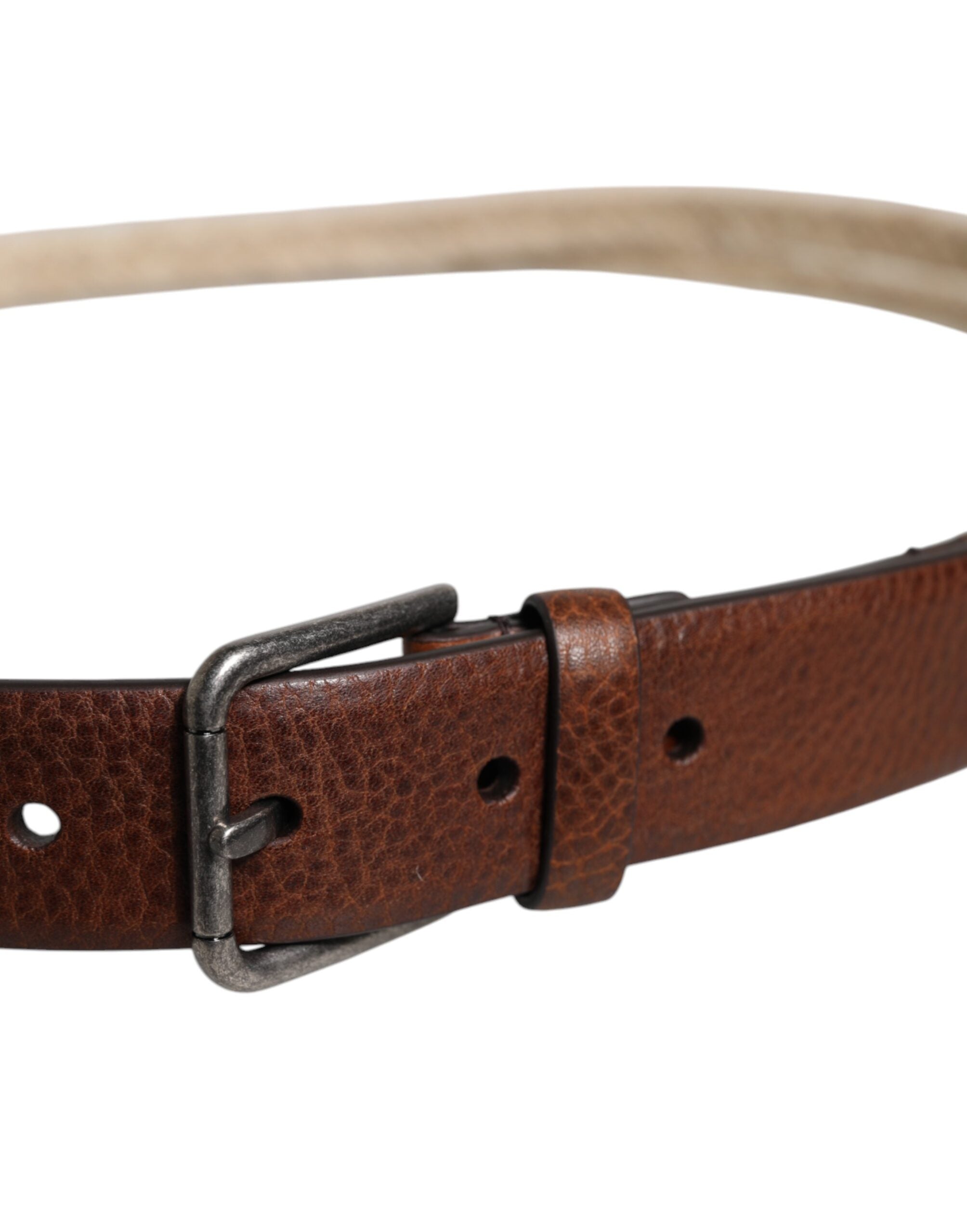 Brown Jute Leather Woven Metal Buckle Belt