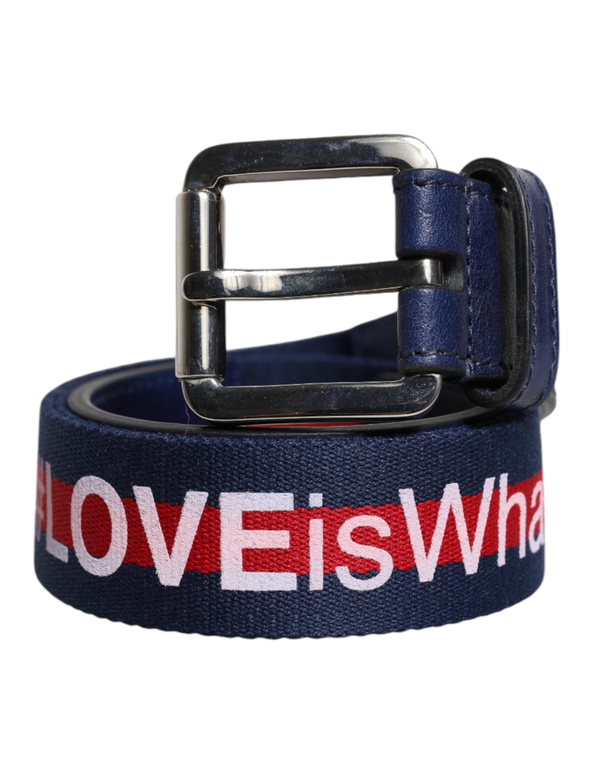 Blue Cotton Leather Printed Metal Buckle Belt