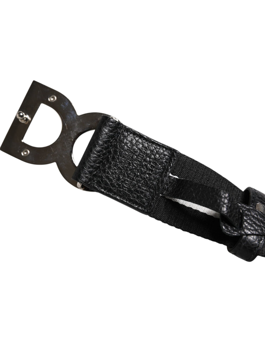 Black White Printed Metal Logo Buckle Belt