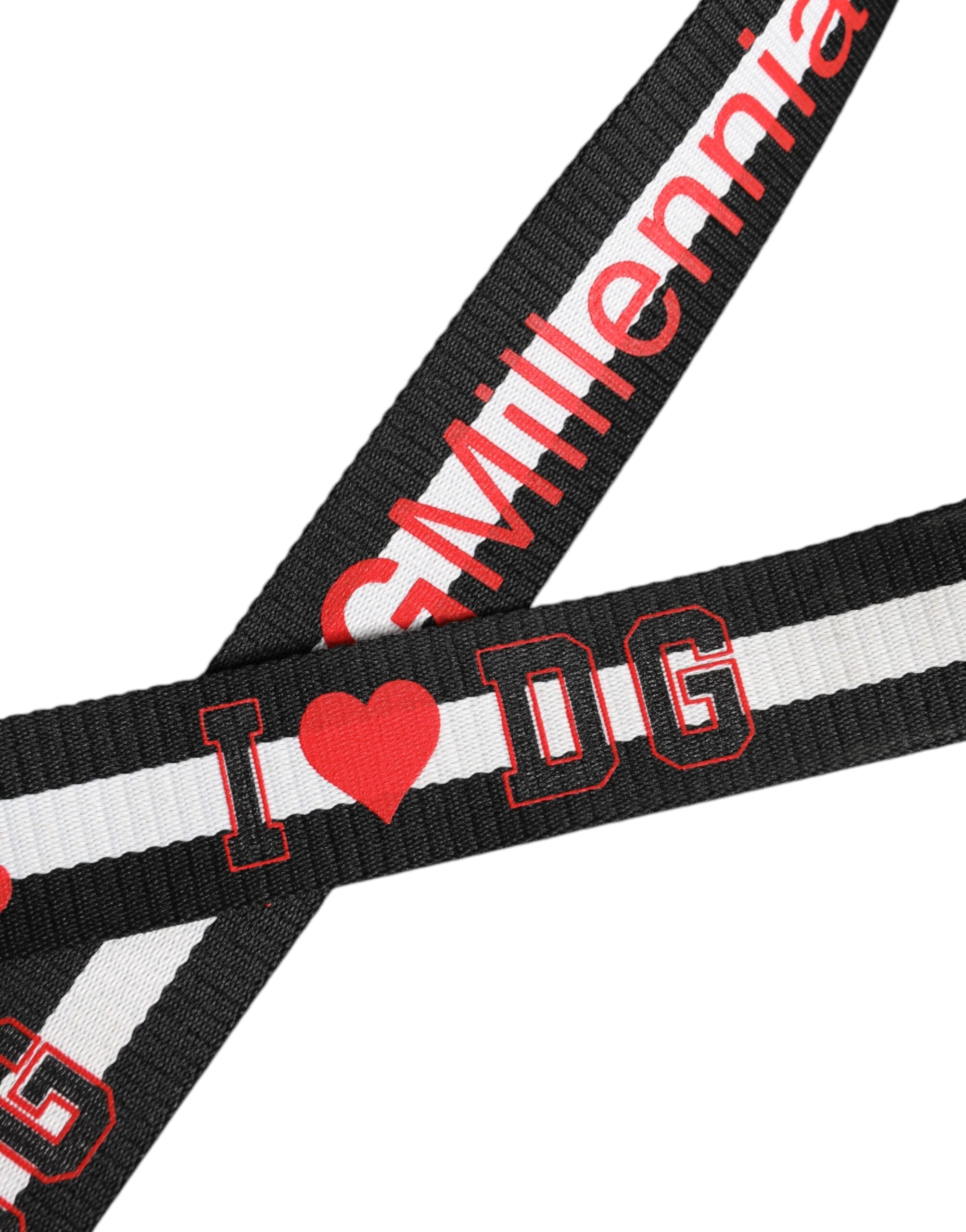 Black White Printed Metal Logo Buckle Belt