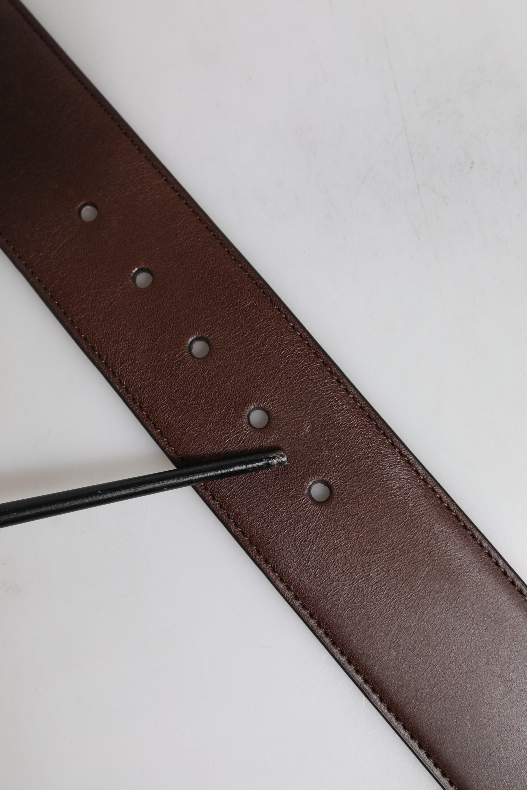 Brown Logo Engraved Metal Waist Buckle Belt