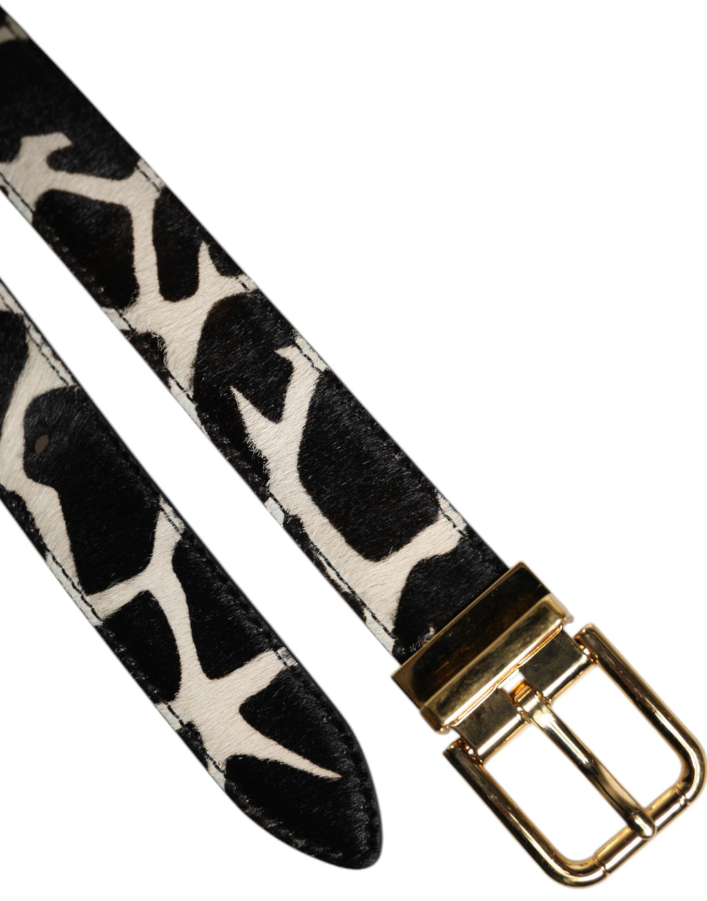 Brown White Pony Leather Metal Buckle Belt