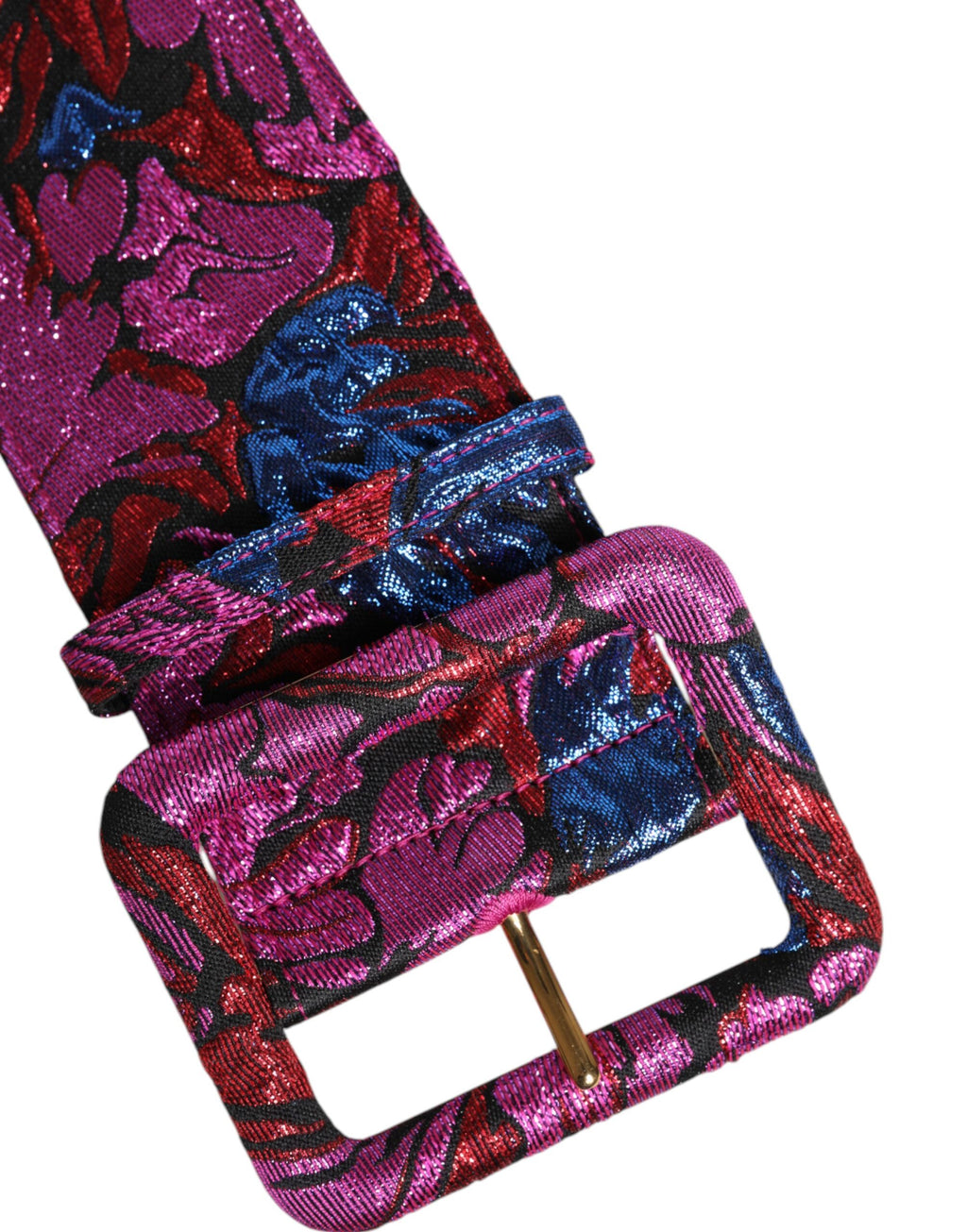 Multicolor Floral Jacquard Lurex Wide Waist Buckle Belt