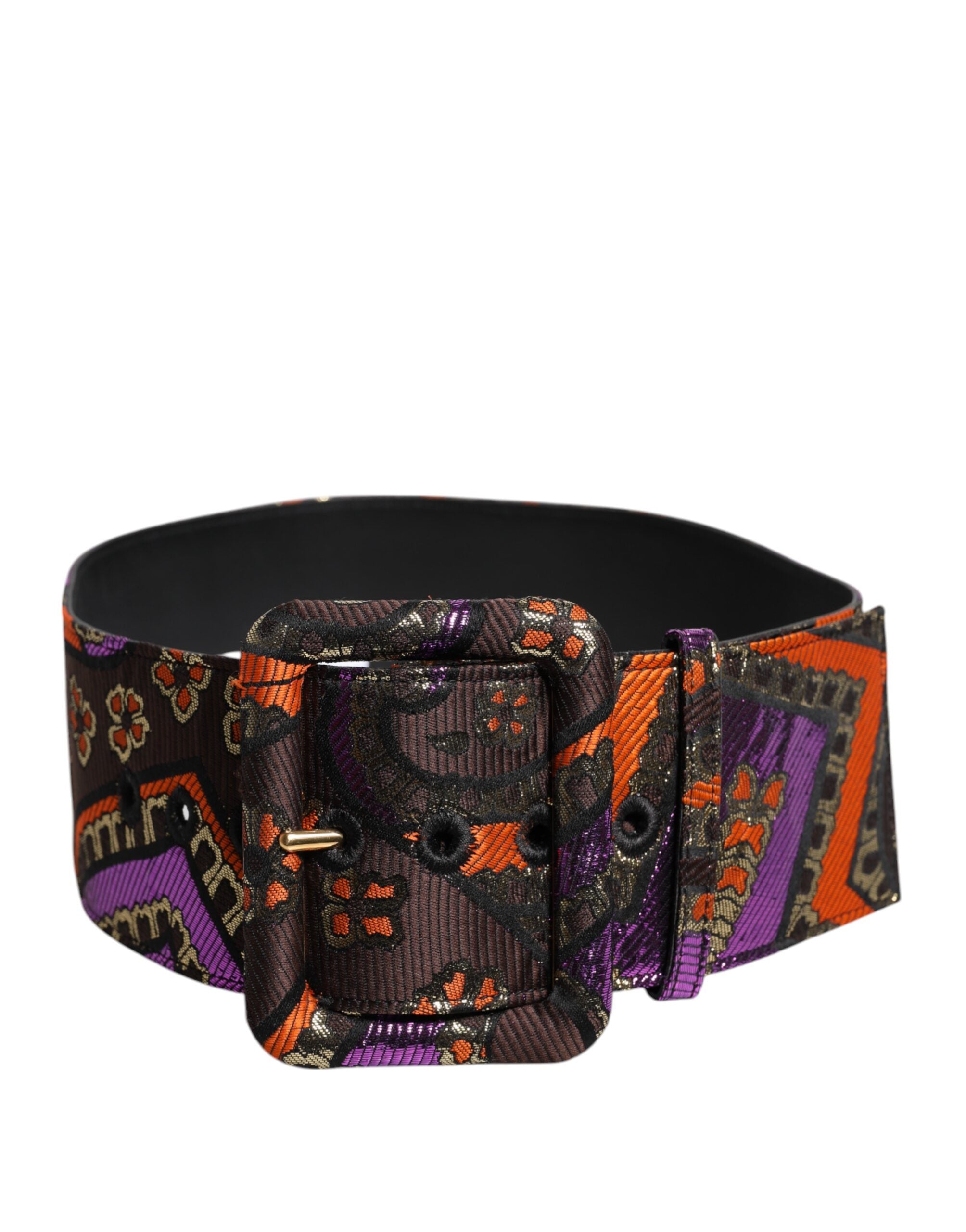 Multicolor Floral Jacquard Lurex Wide Waist Buckle Belt