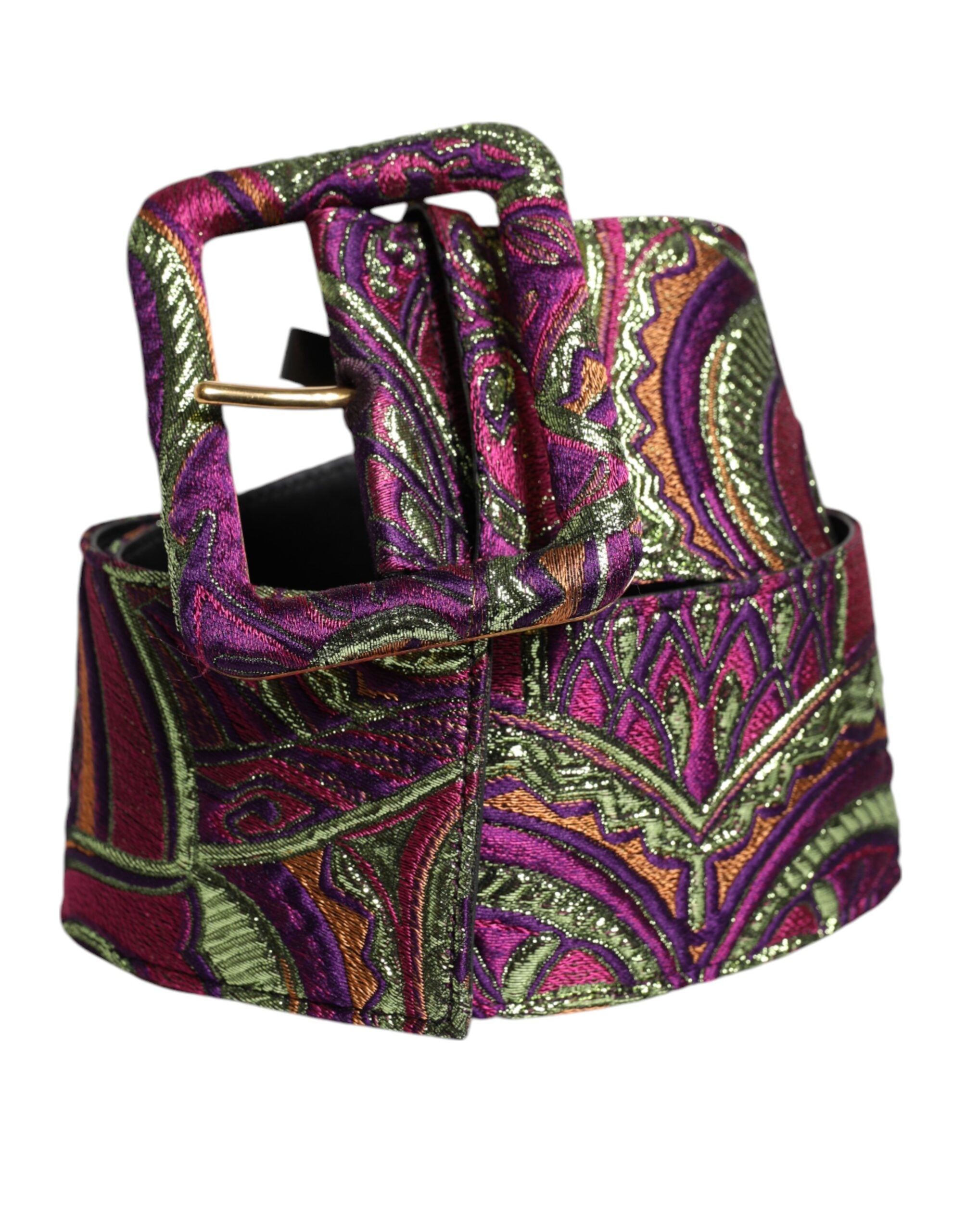 Multicolor Floral Jacquard Wide Waist Belt