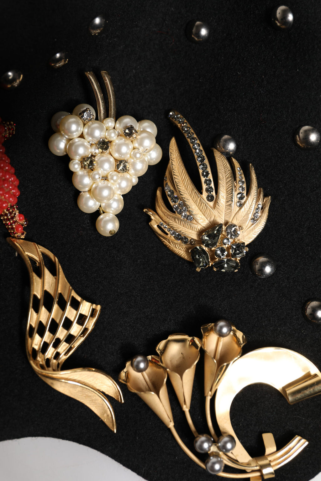 Black Wool Multicolor Embellished Cloche Hat