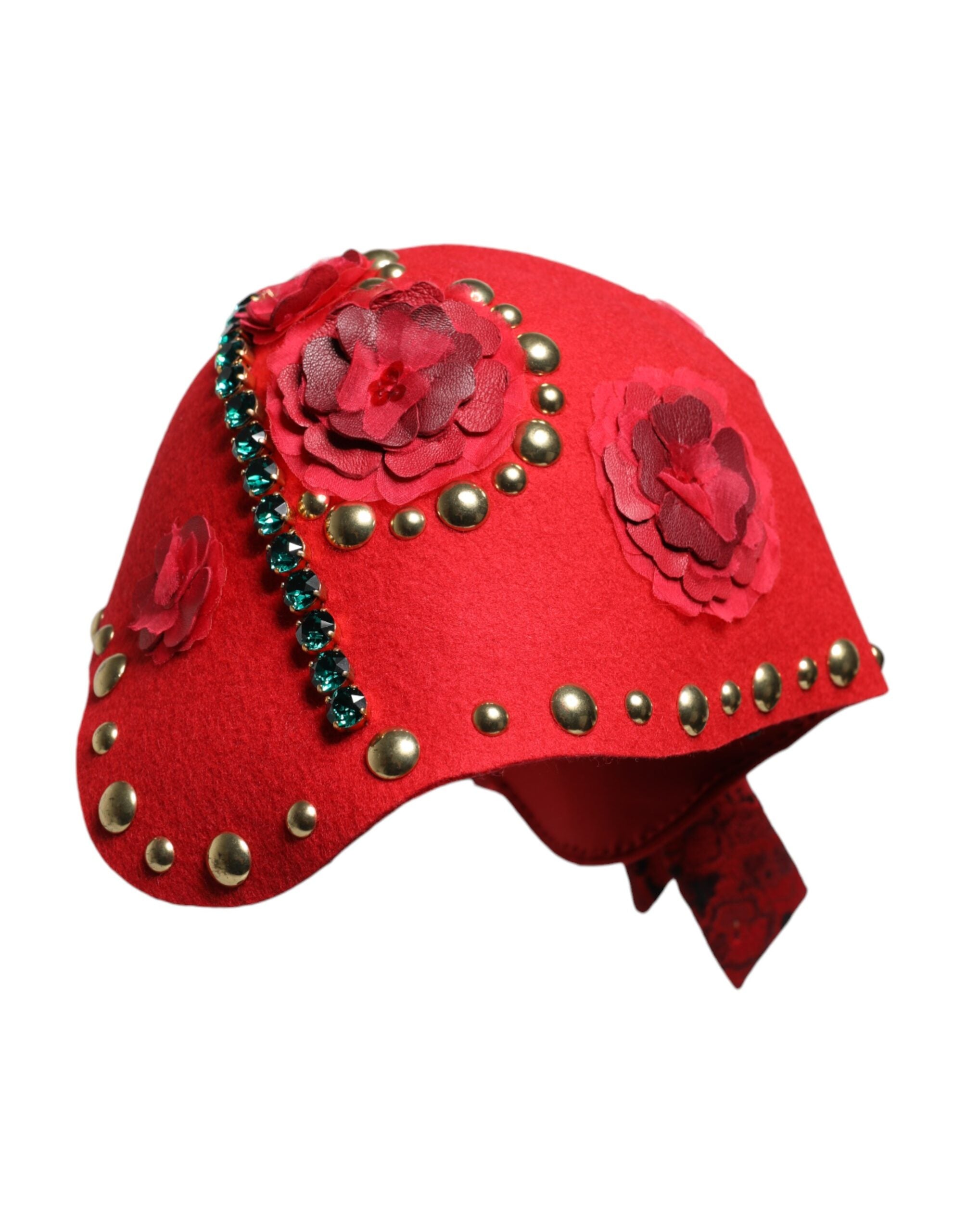 Red Crystal Gold Roses Brooch Embellished Hat