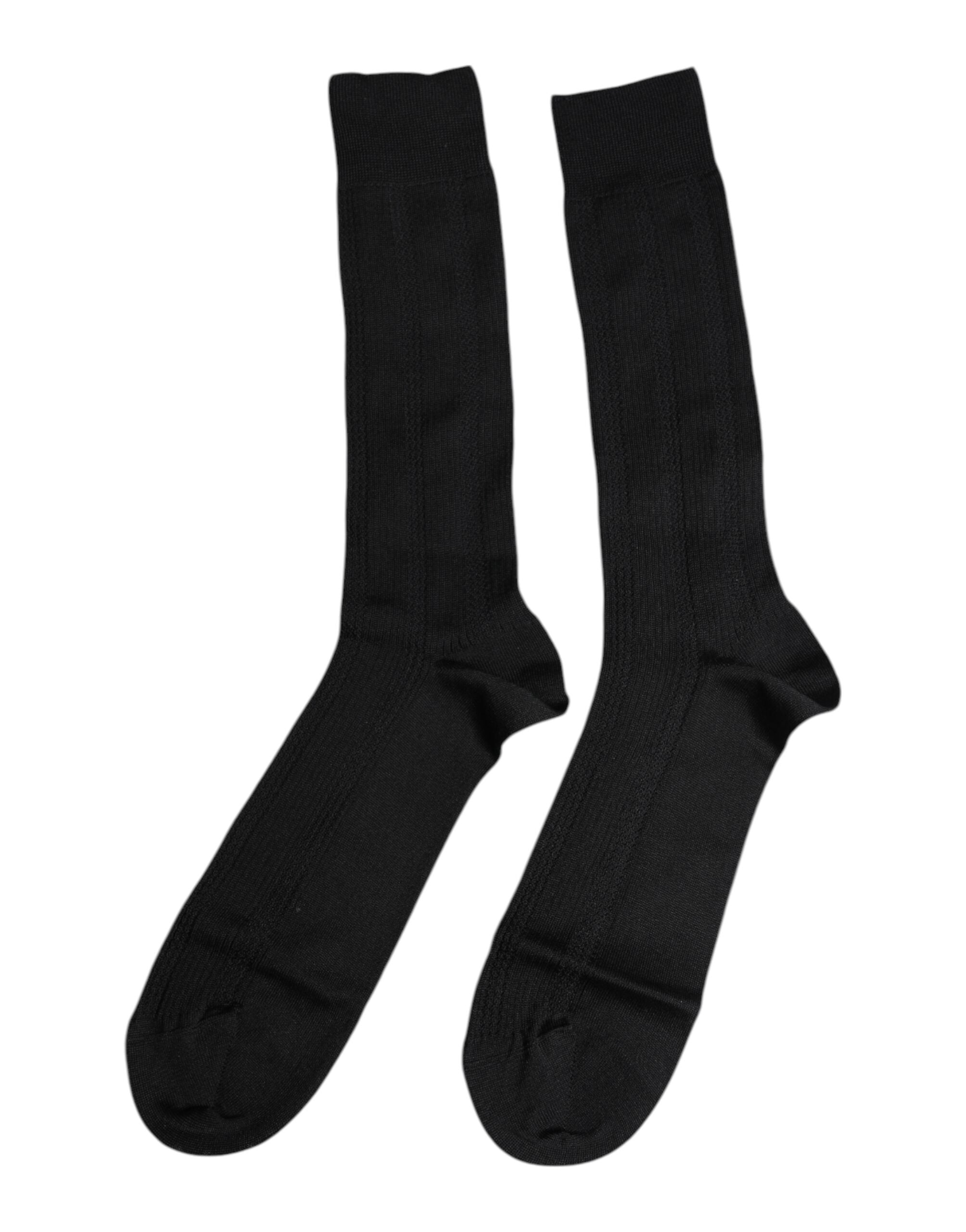 Black Stretch Logo Mid Calf Men Socks