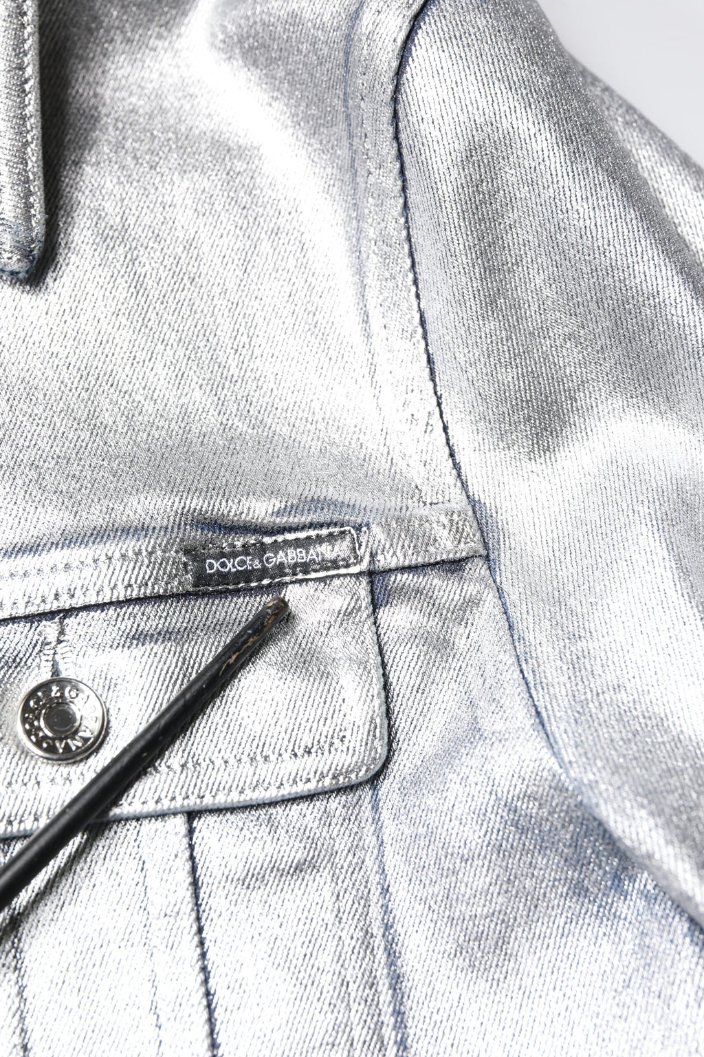 Silver Cotton Button Down Denim Biker Jacket