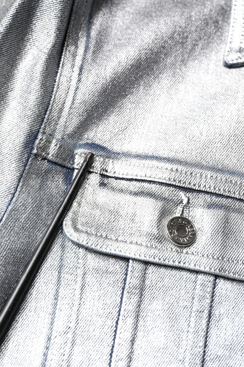 Silver Cotton Button Down Denim Biker Jacket