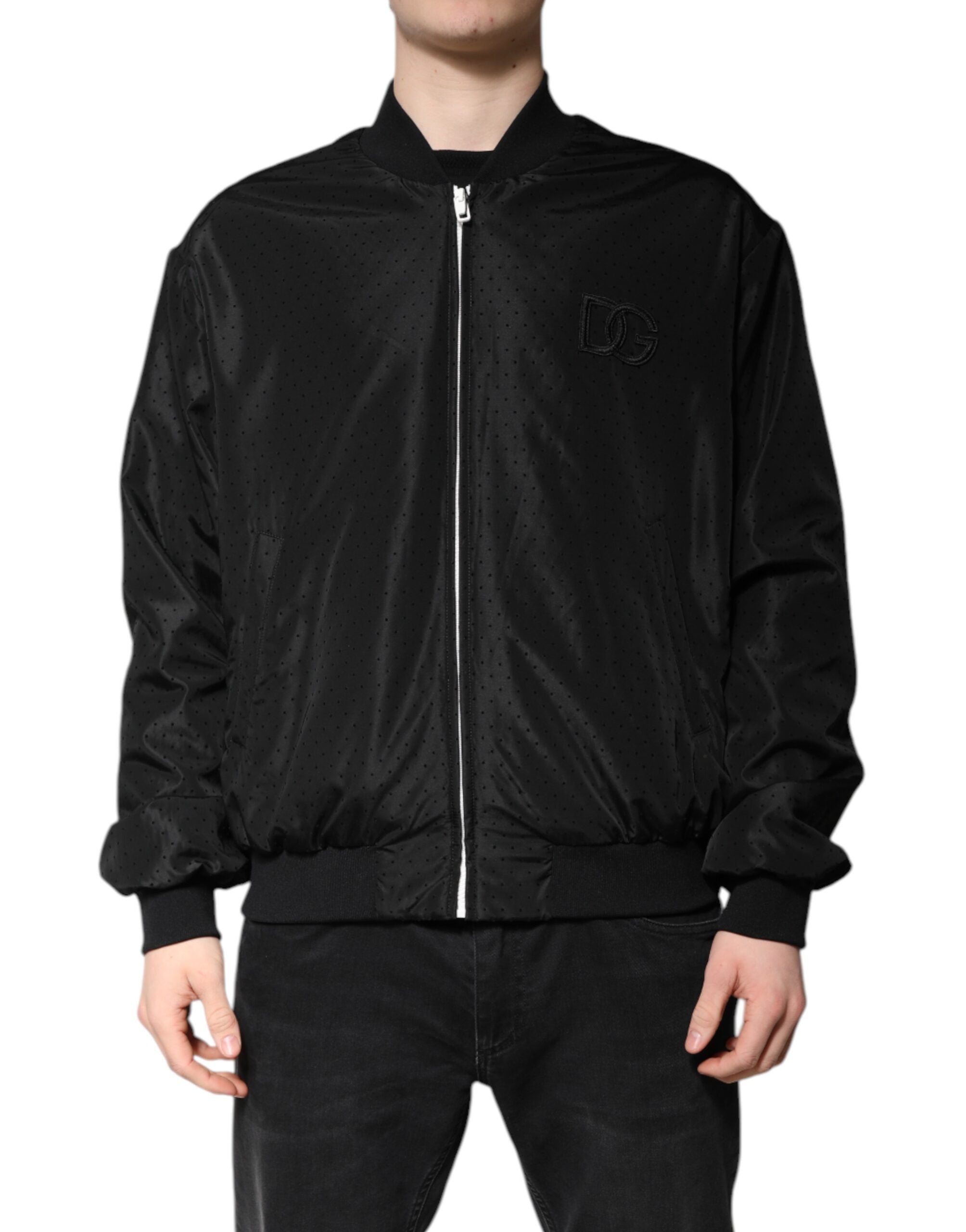 Black Long Sleeves Full Zip Bomber Jacket