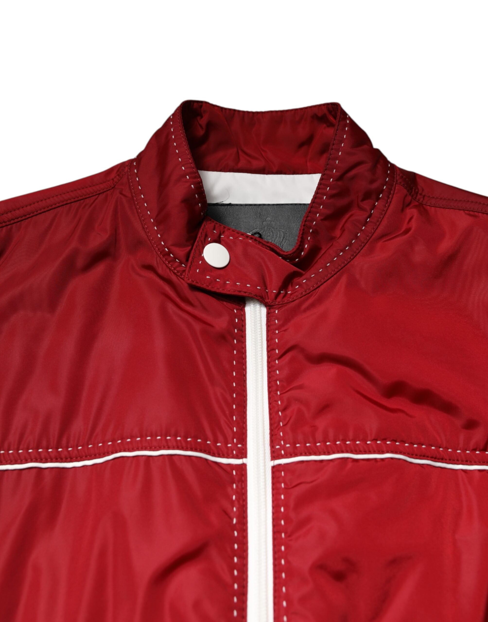 Red White Nylon Full Zip Men Bomber Jacket