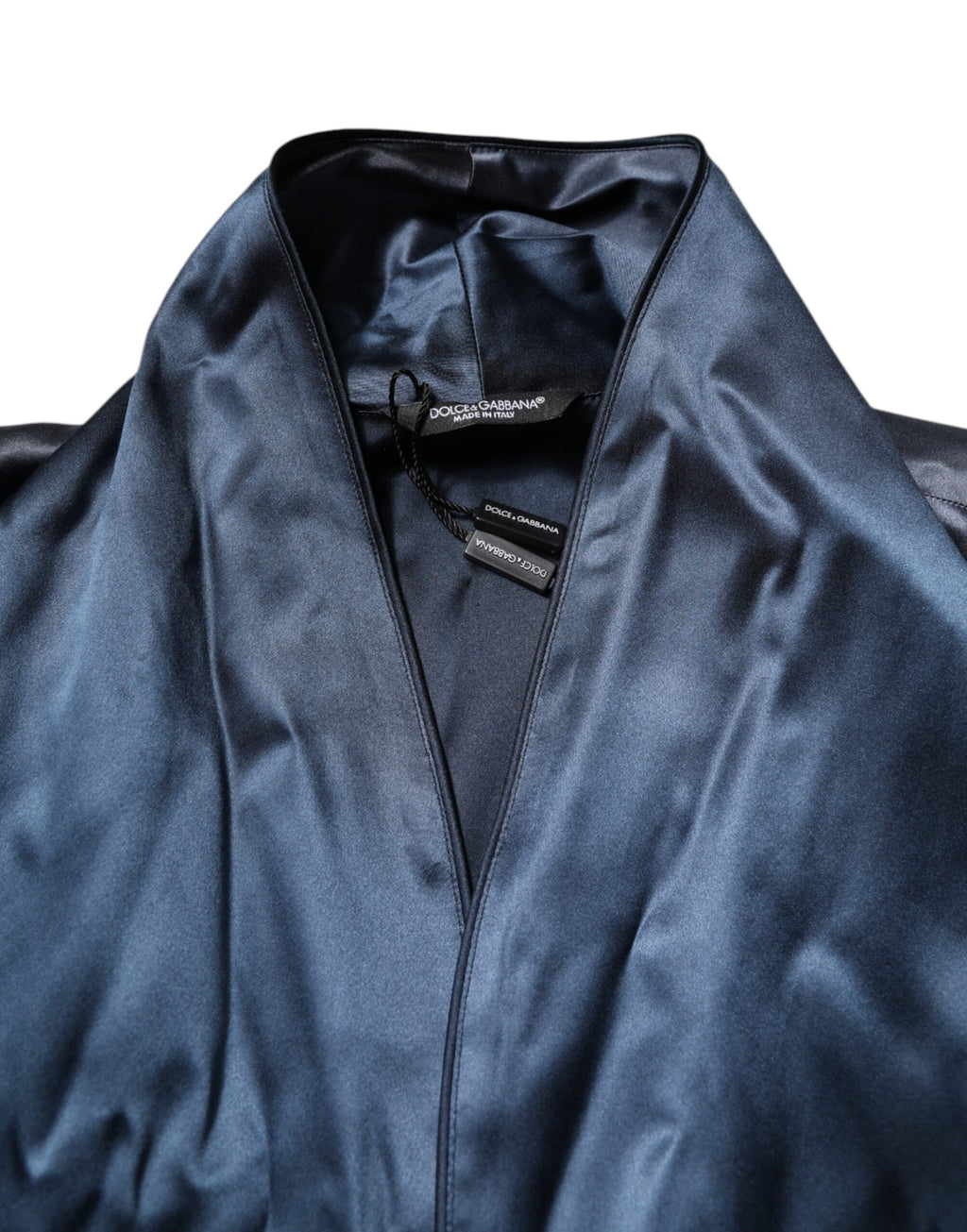 Blue Solid Silk Men Wrap Robe Coat Jacket