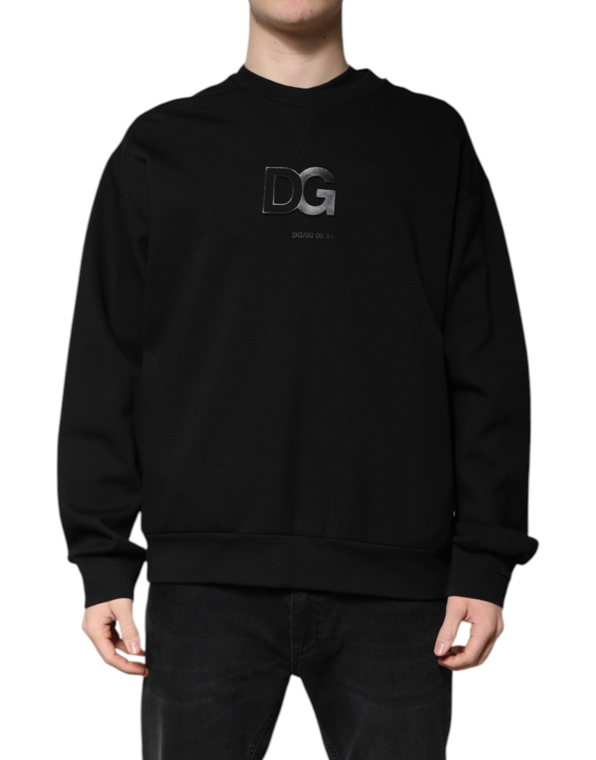 Black Cotton DG Crew Neck Pullover Sweater