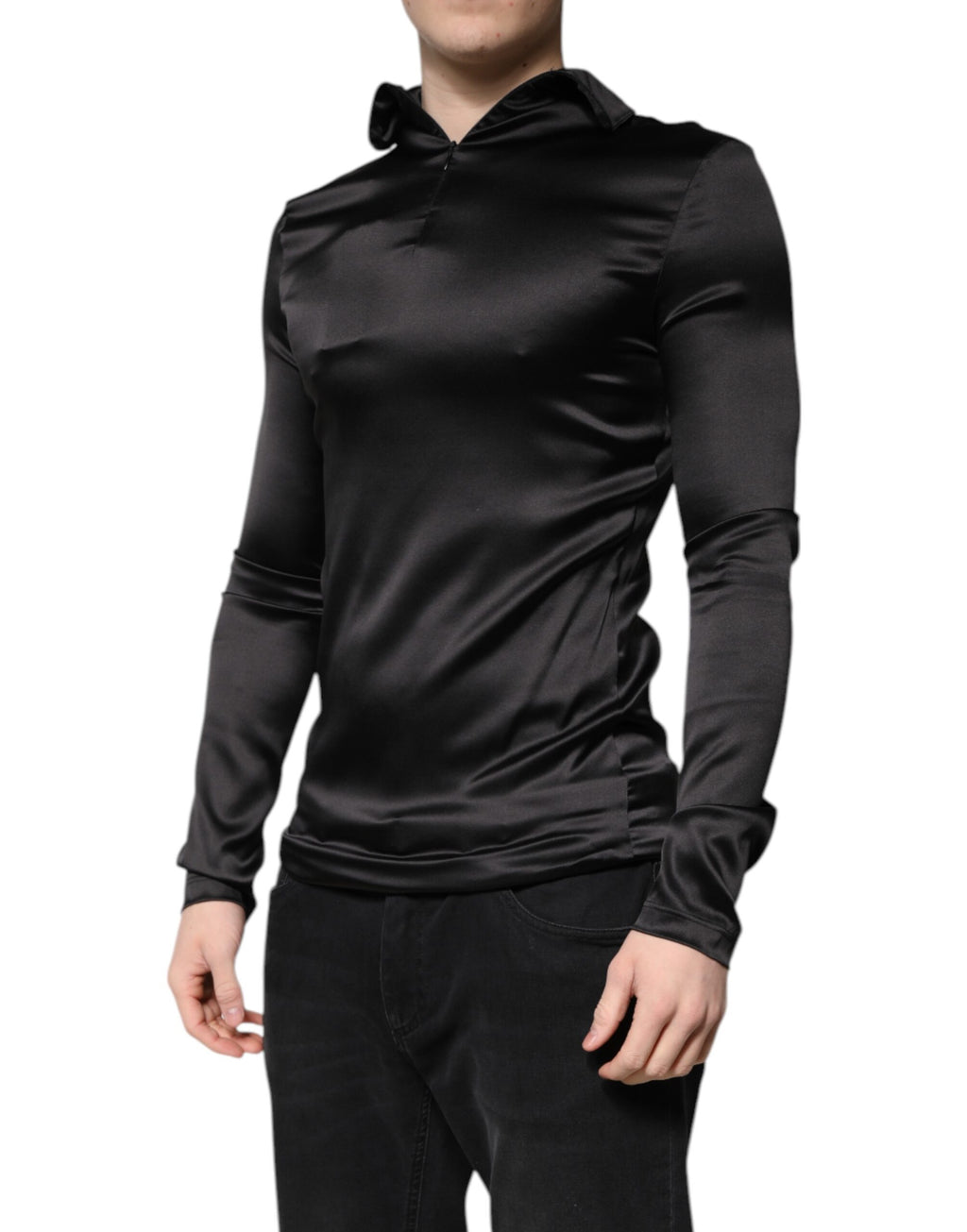 Black Silk Turtleneck Men Pullover Sweater