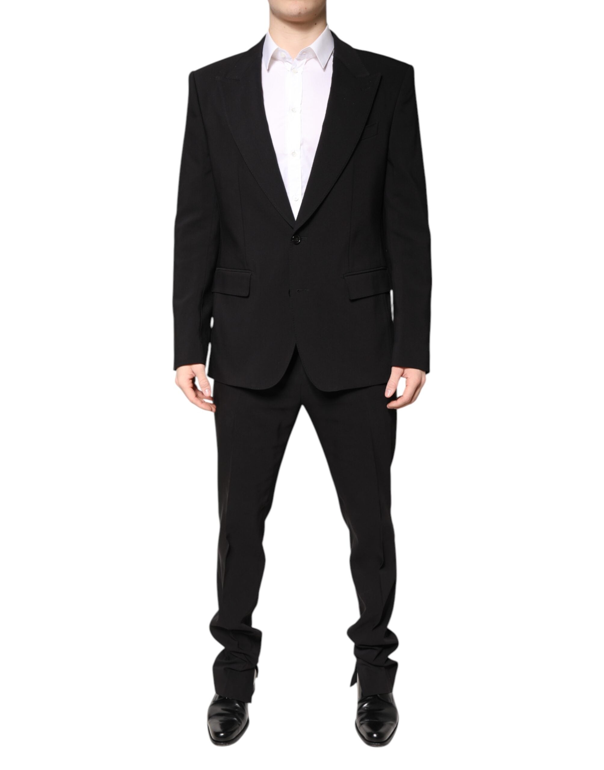 Black Cotton Single Breasted 2 Piece Suit