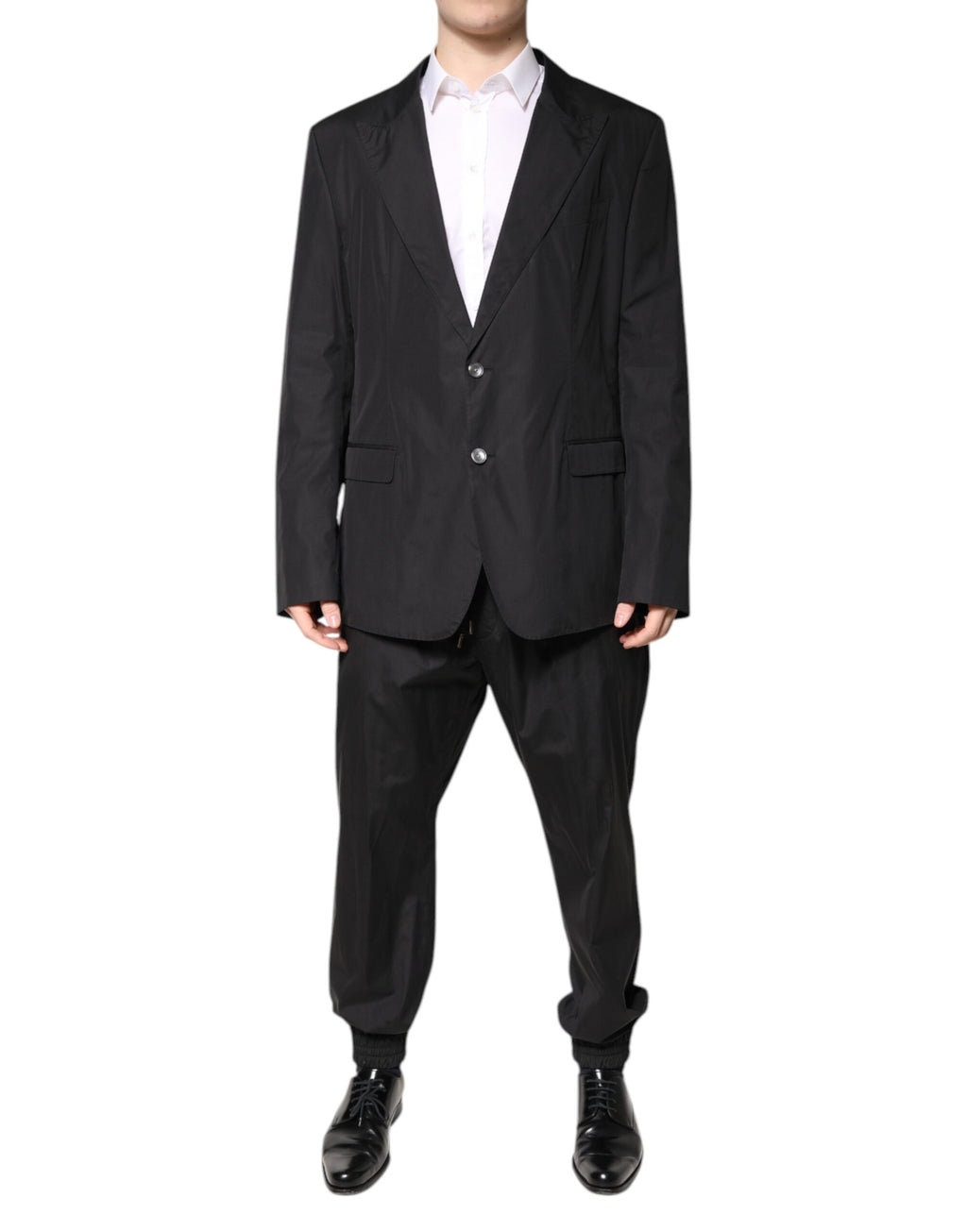 Black Cotton Single Breasted 2 Piece Suit