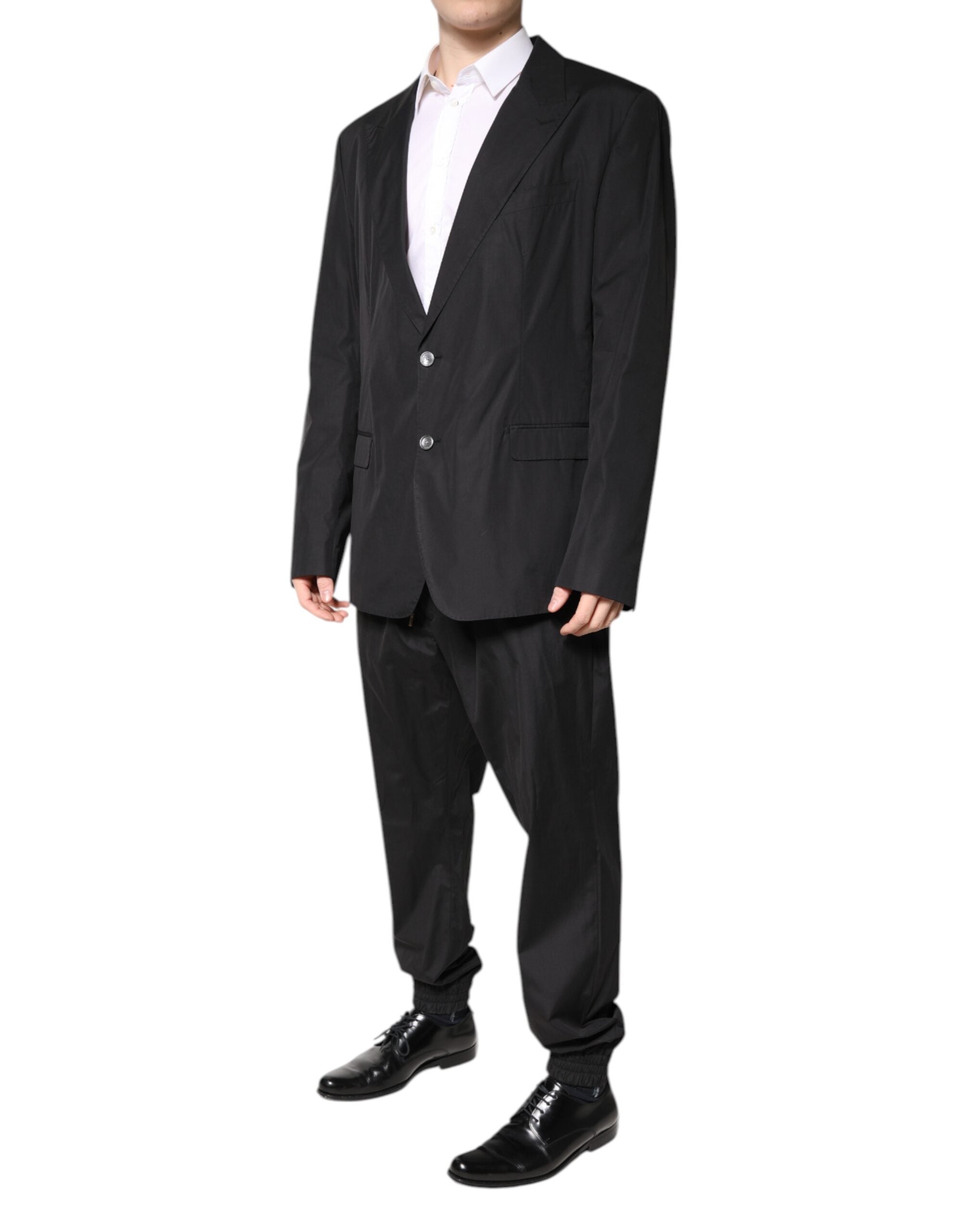 Black Cotton Single Breasted 2 Piece Suit