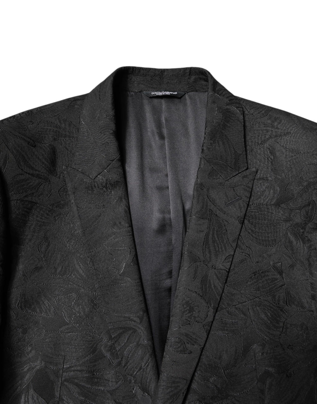 Black Polyester Floral Jacquard 2 Piece Suit
