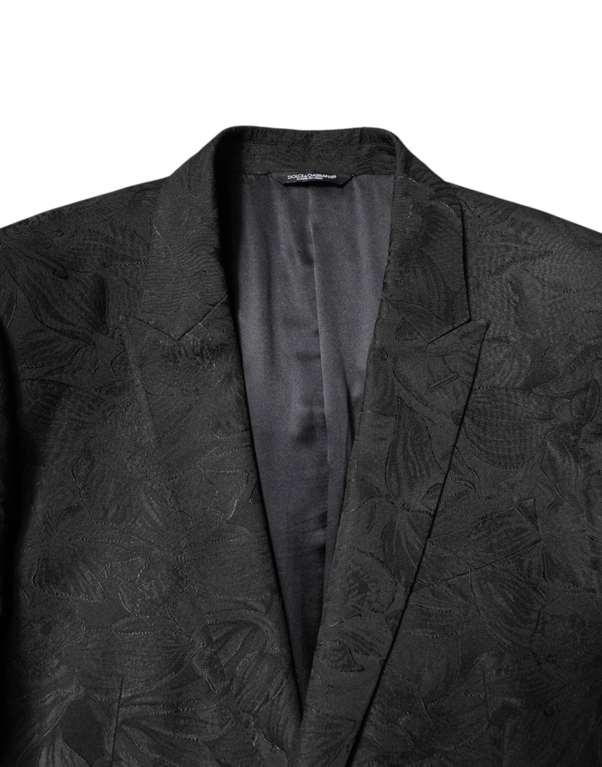 Black Polyester Floral Jacquard 2 Piece Suit