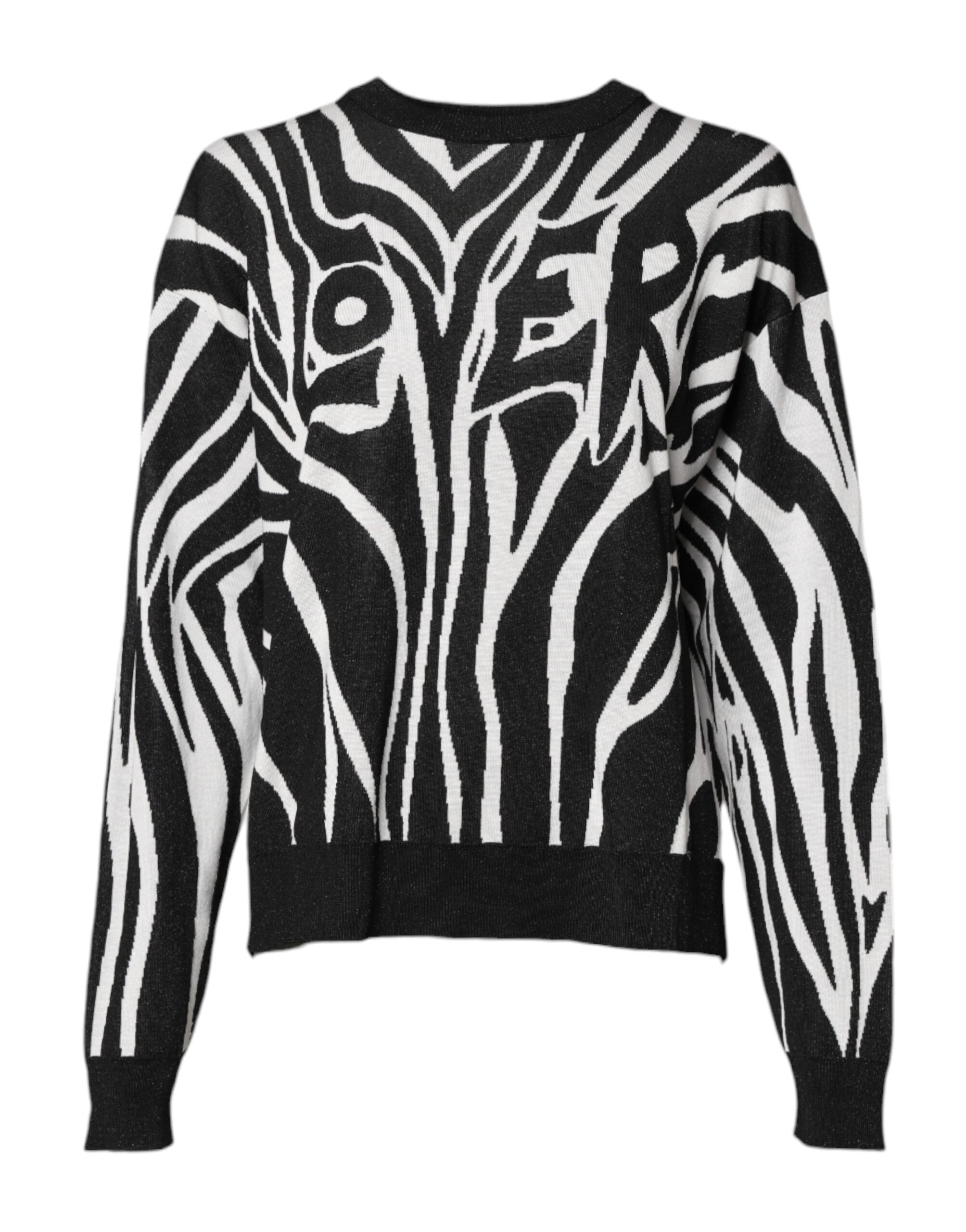 Black White Print Women Pullover Sweater