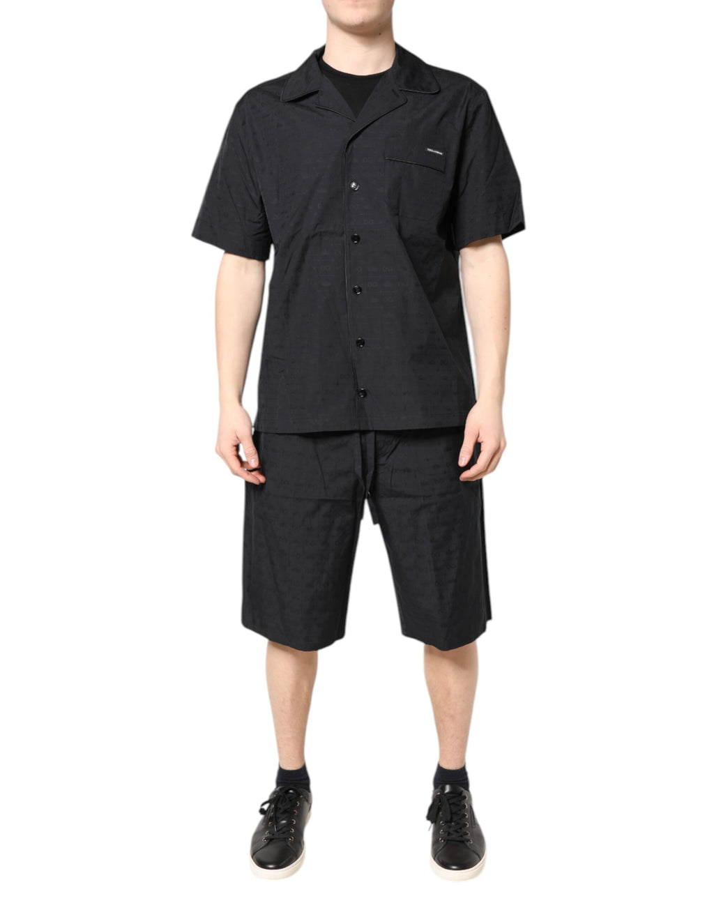 Black Cotton Men Pajama Set Sleepwear